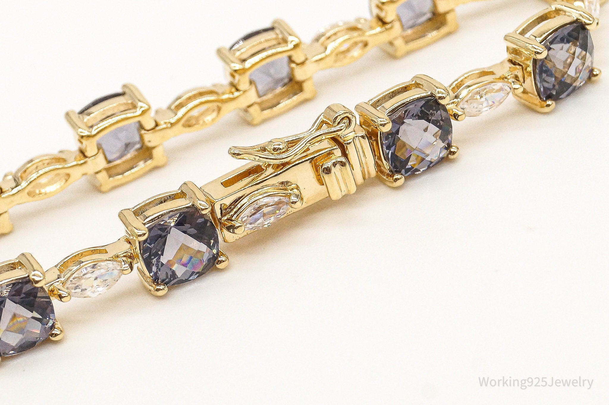 Designer Iolite Cubic Zirconia Gold Over Sterling Silver Bracelet