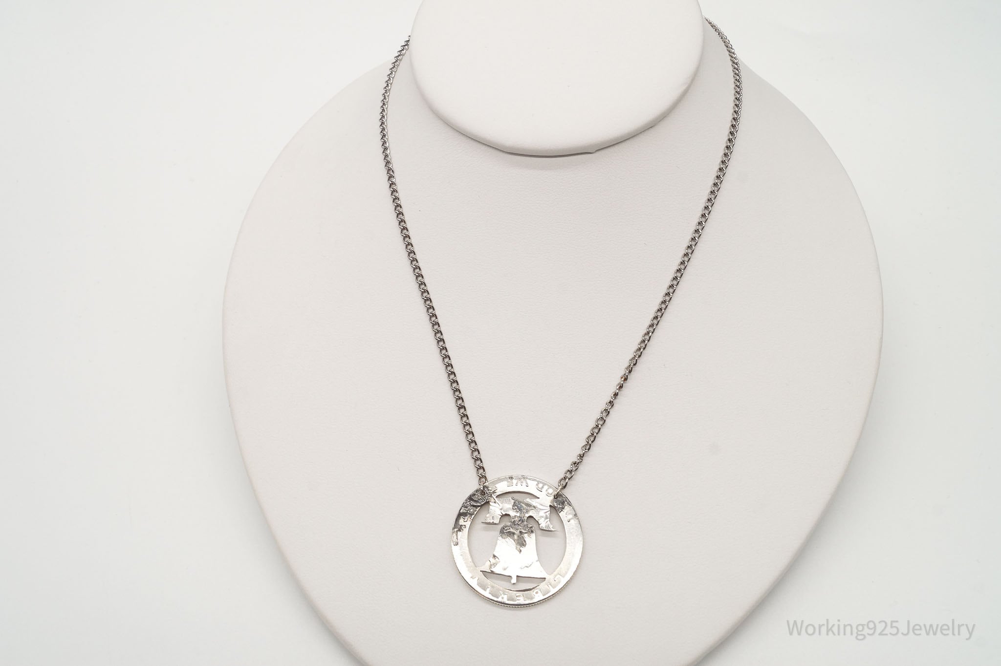 Vintage Half Dollar Coin Cut Out Pendant Silver Chain Necklace