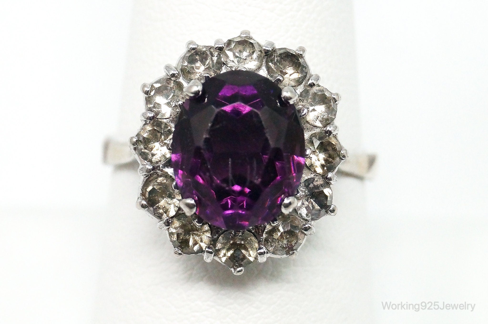 Antique Amethyst Rhinestone Sterling Silver Ring - Size 8.75