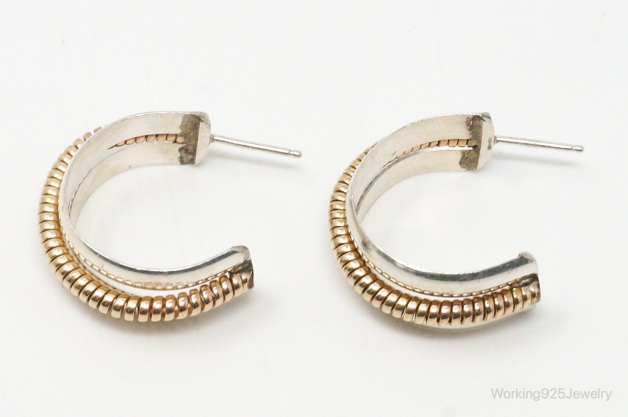 Vintage 12K GF Coil Spring Sterling Silver Hoop Earrings