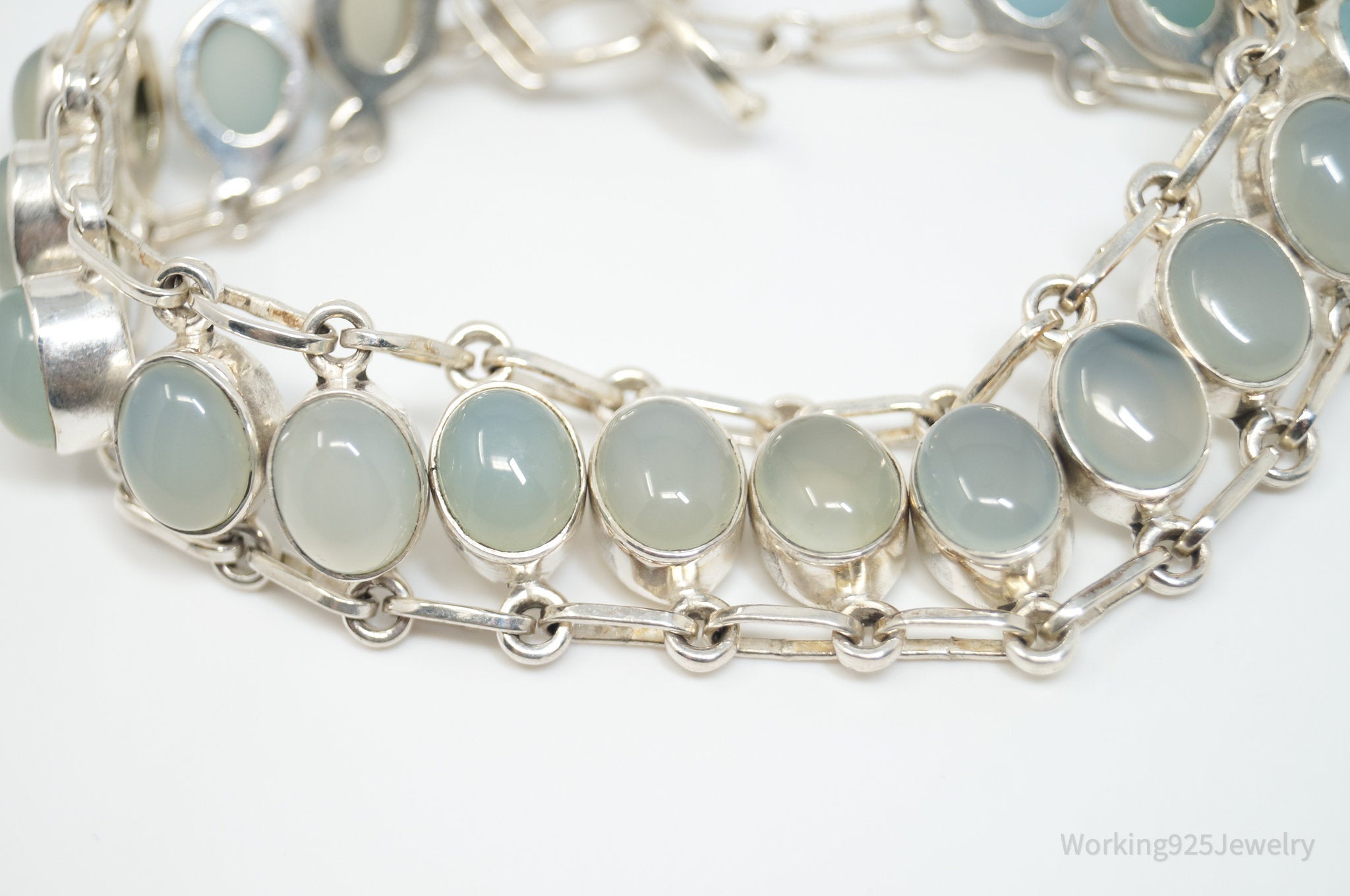 Vintage Bali Style Chalcedony Sterling Silver Toggle Bracelet