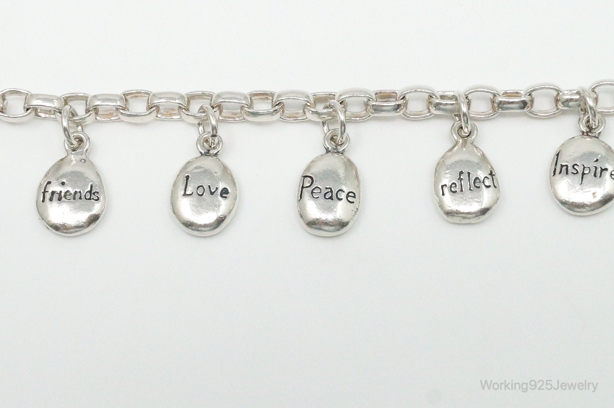 Vintage Inspiring Words Sterling Silver Charms Bracelet