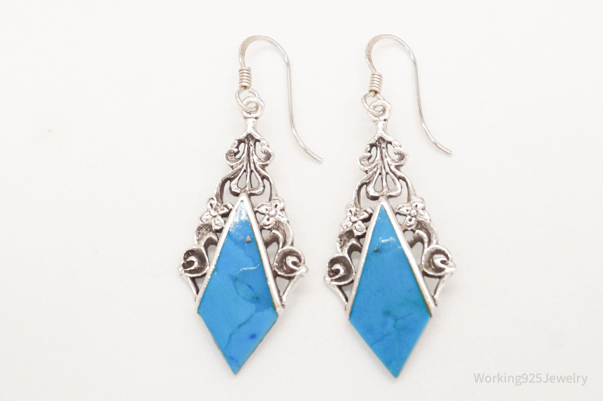 Vintage Blue Turquoise Sterling Silver Earrings