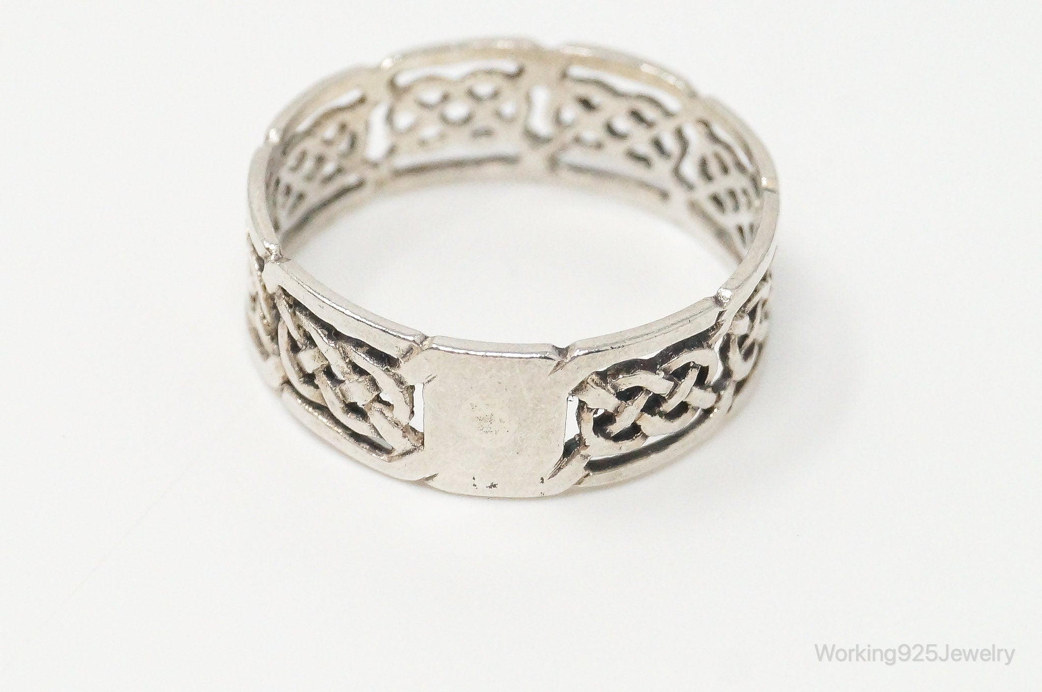 Vintage Celtic Knot Design Sterling Silver Band Ring - Size 9.25