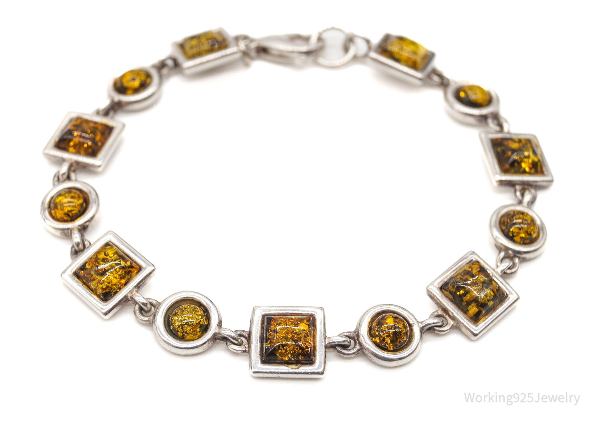 Vintage Amber Modernist Sterling Silver Bracelet