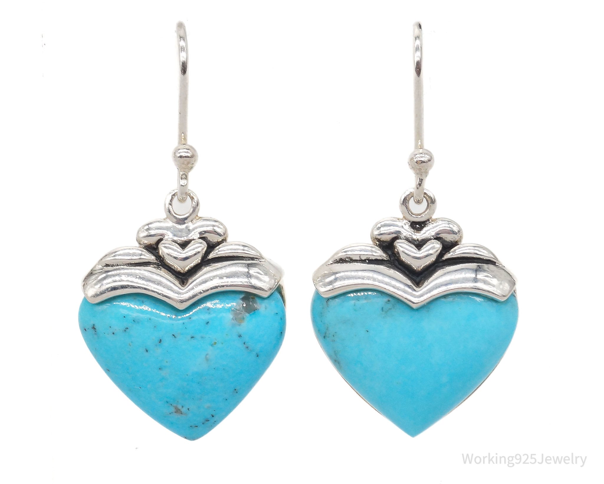 Designer SX Turquoise Hearts Sterling Silver Earrings