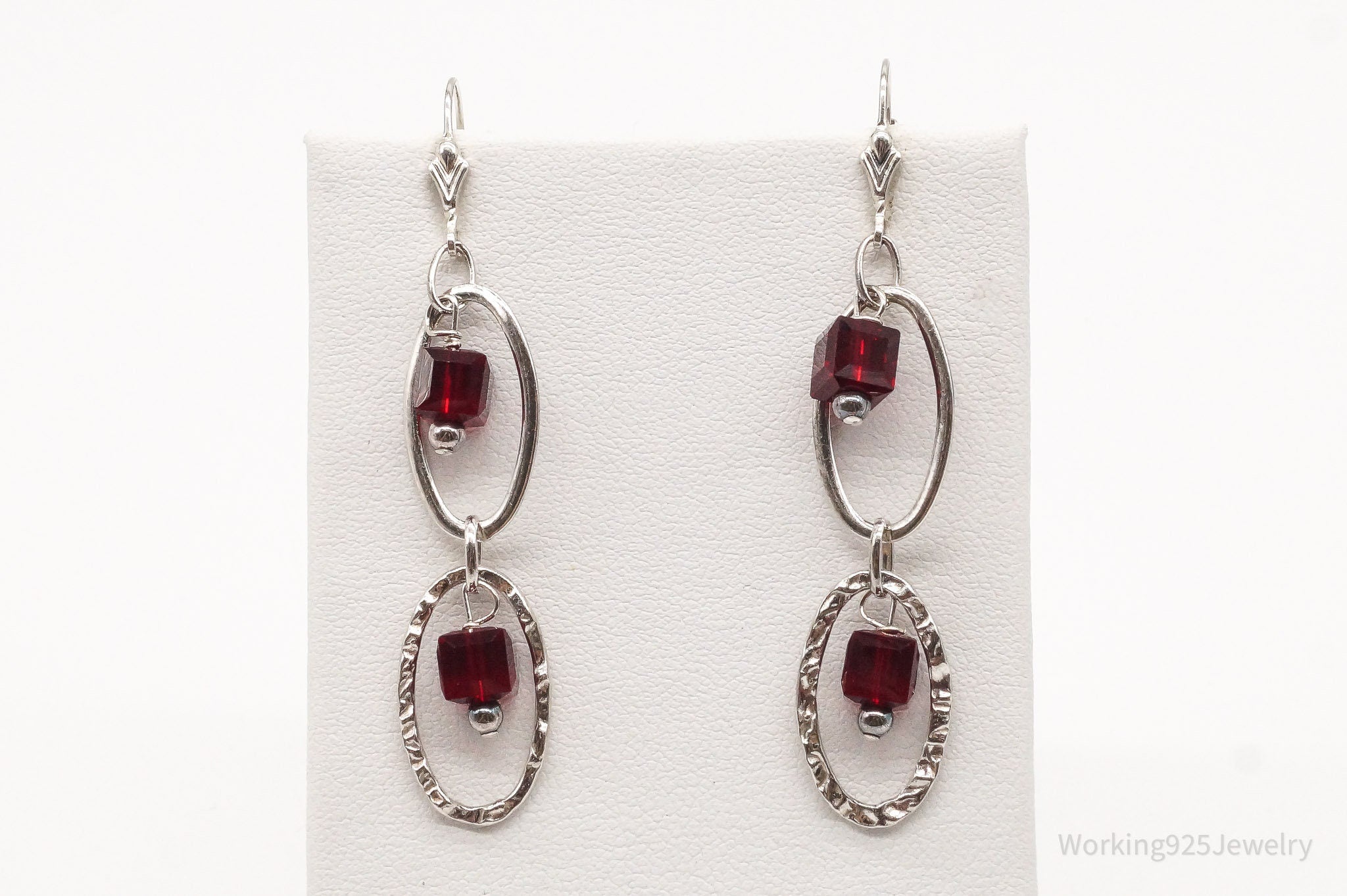 Vintage Garnet Sterling Silver Earrings