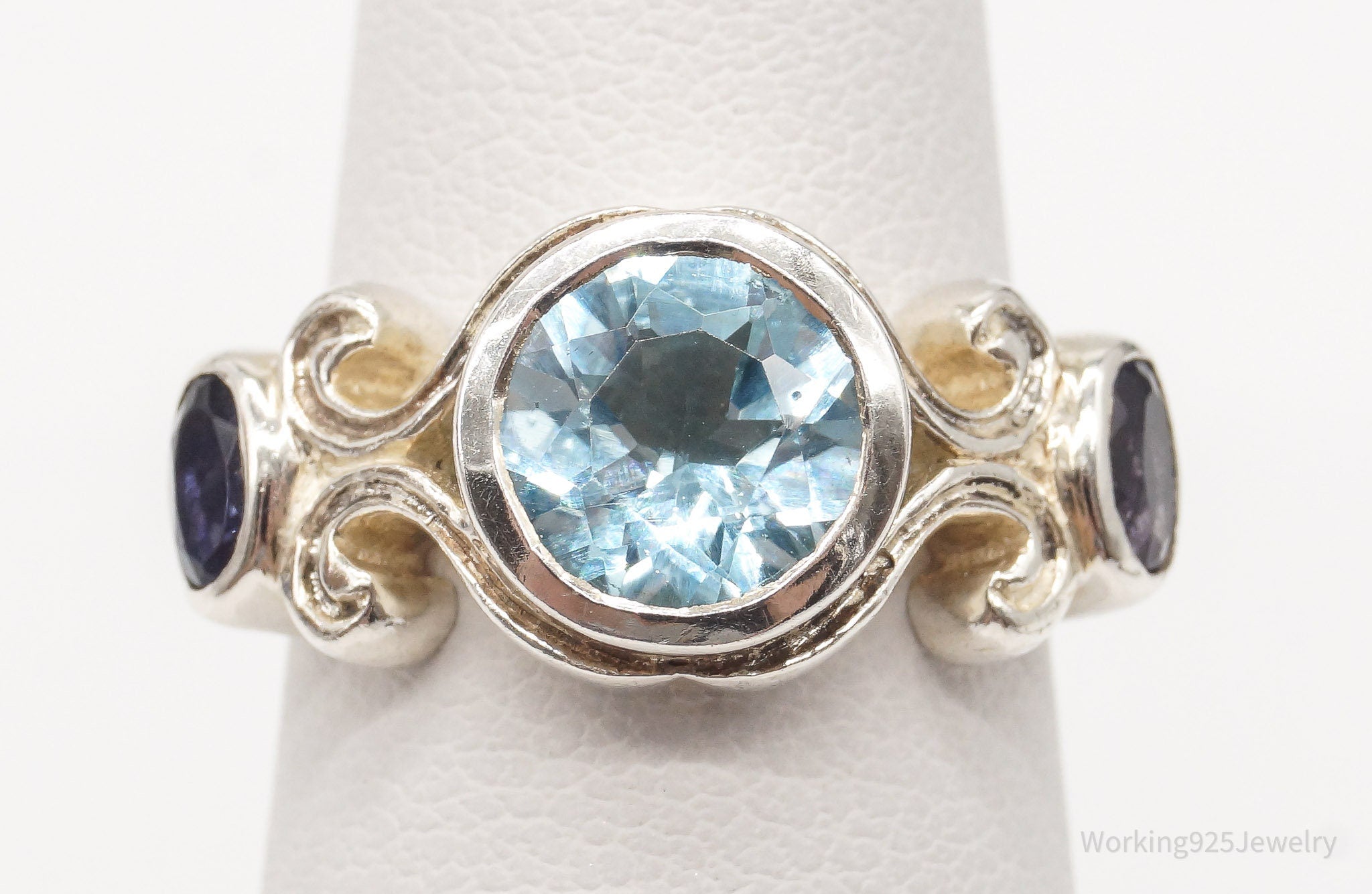 Vintage Blue Topaz Iolite Sterling Silver Ring - Size 5.75