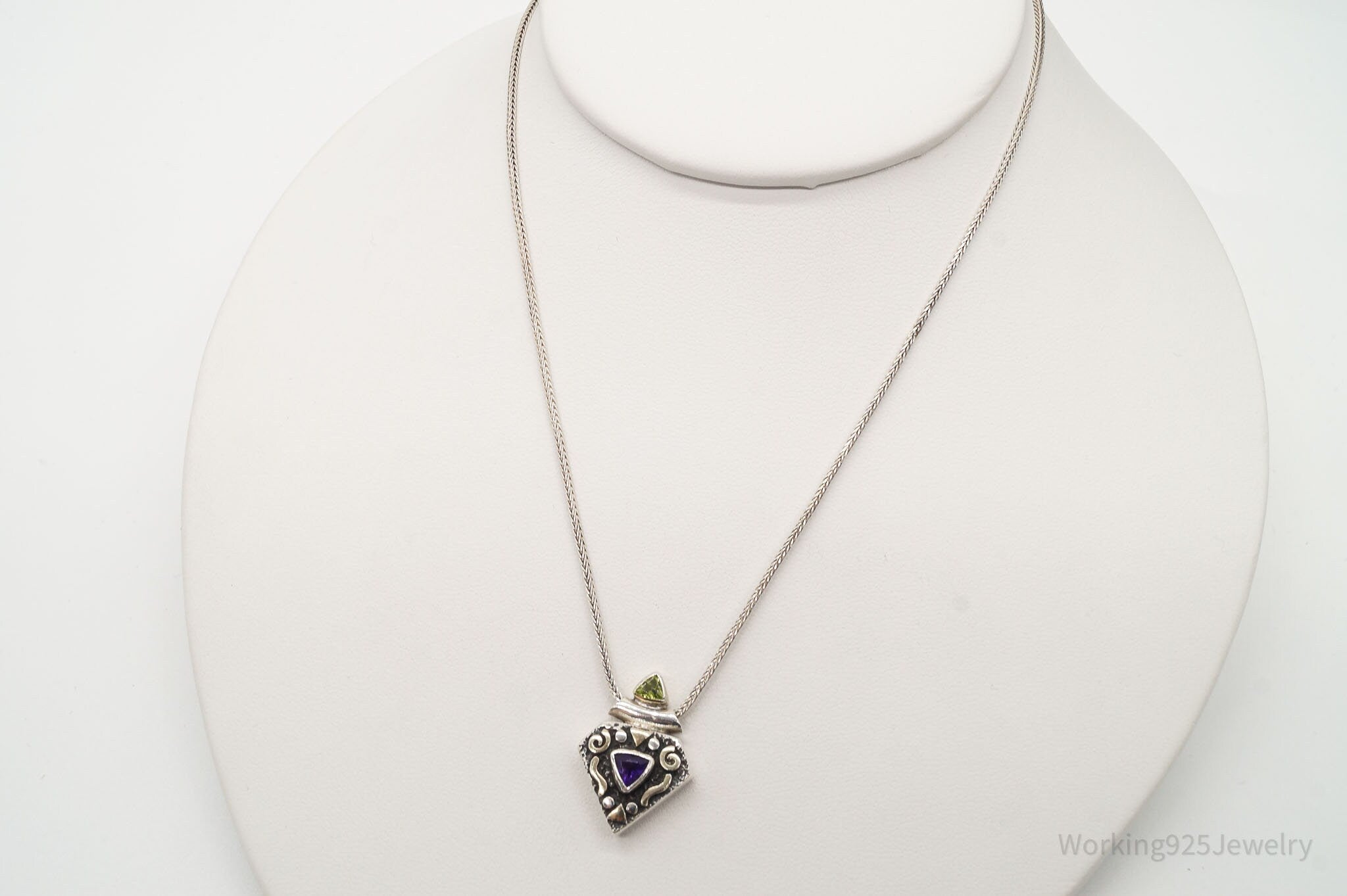 Vintage Amethyst Peridot Sterling Silver Necklace