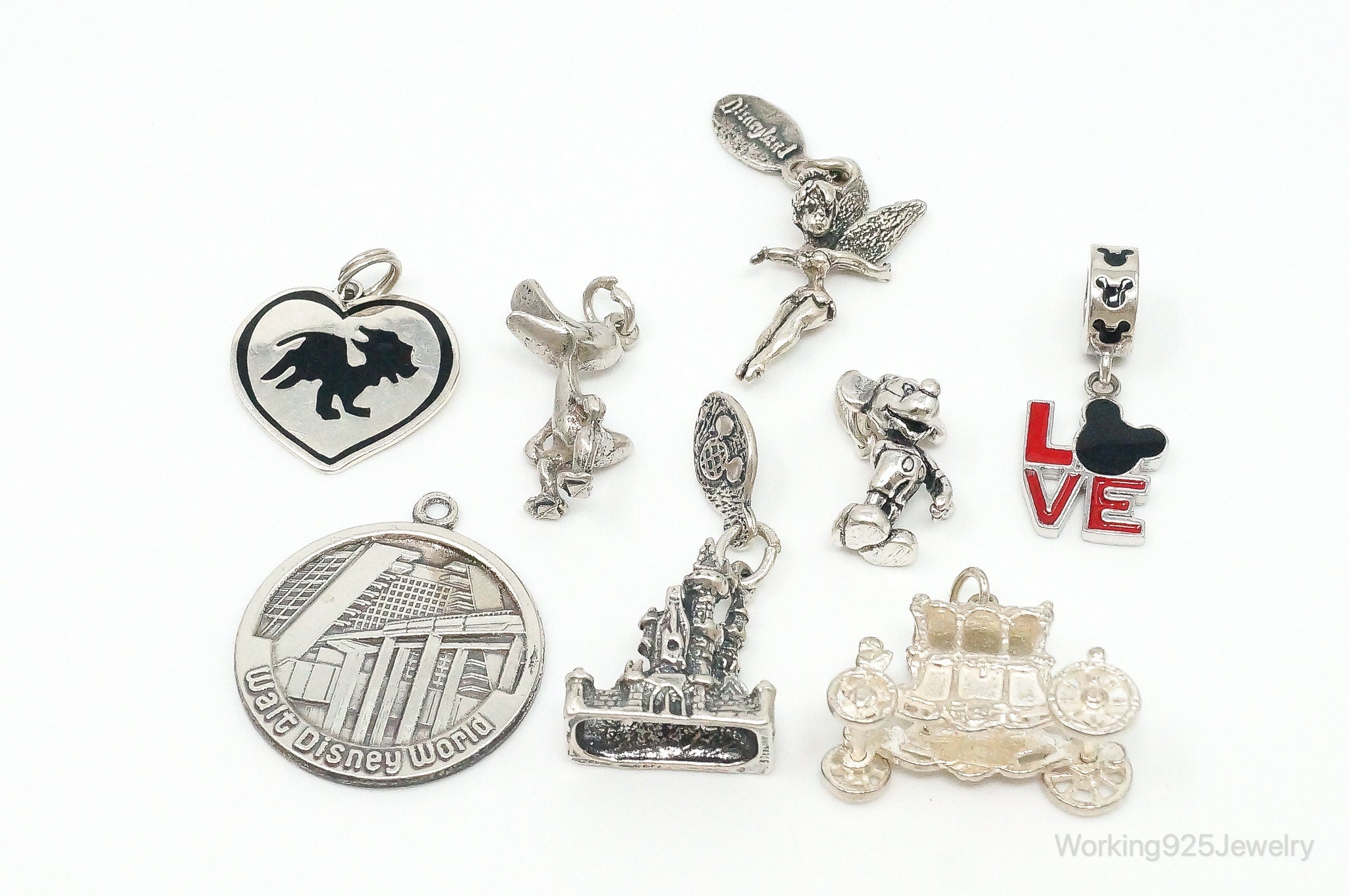 Antique Vintage Walt Disney Land Characters Sterling Silver Charm Lot