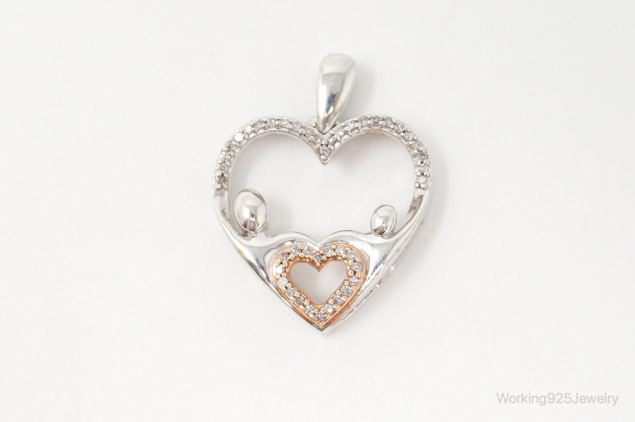 Cubic Zirconia Rose Gold Vermeil Sterling Silver Heart Necklace Pendant