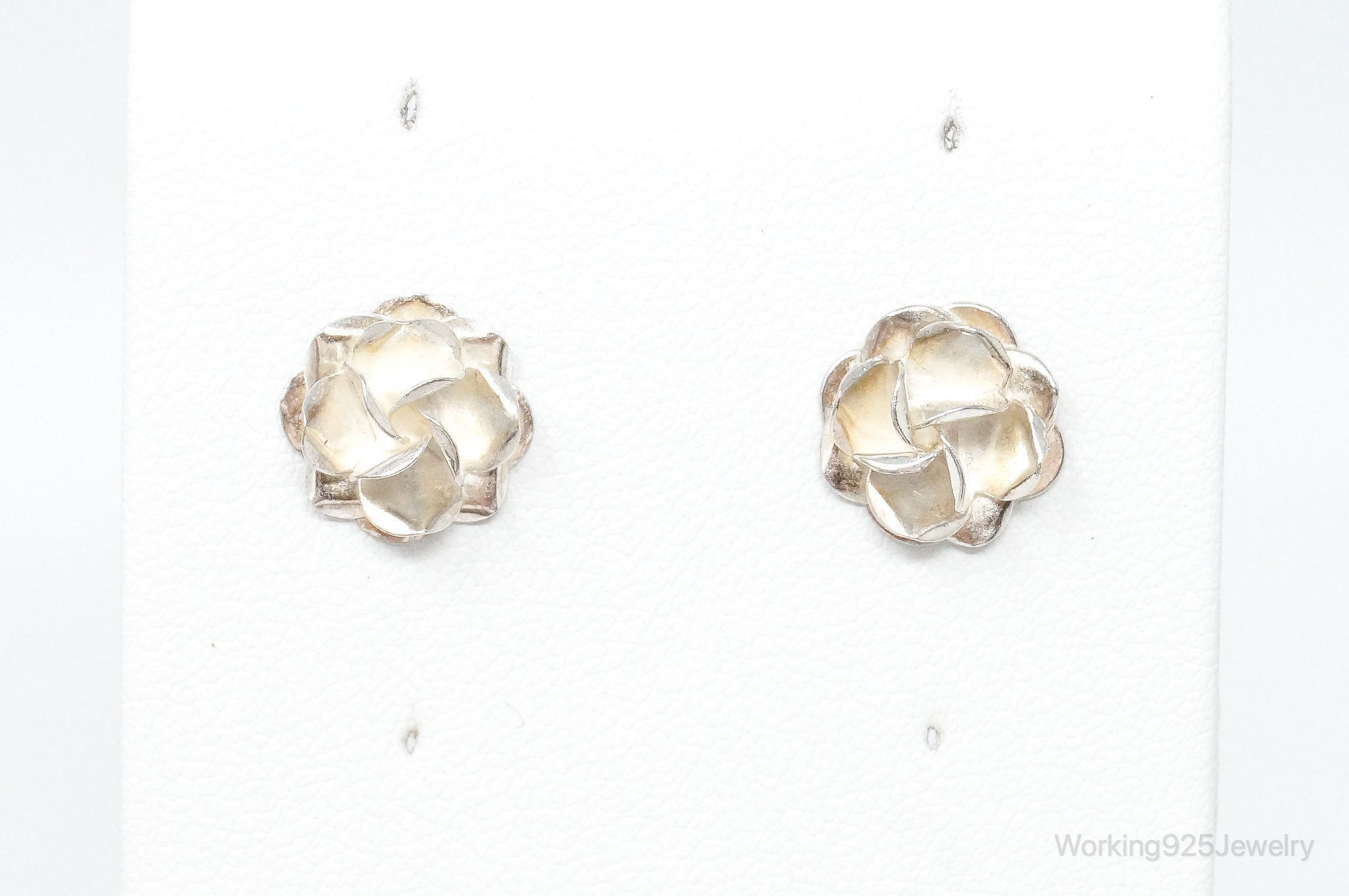 Vintage Handmade Mexico Sterling Silver Flower Stud Earrings