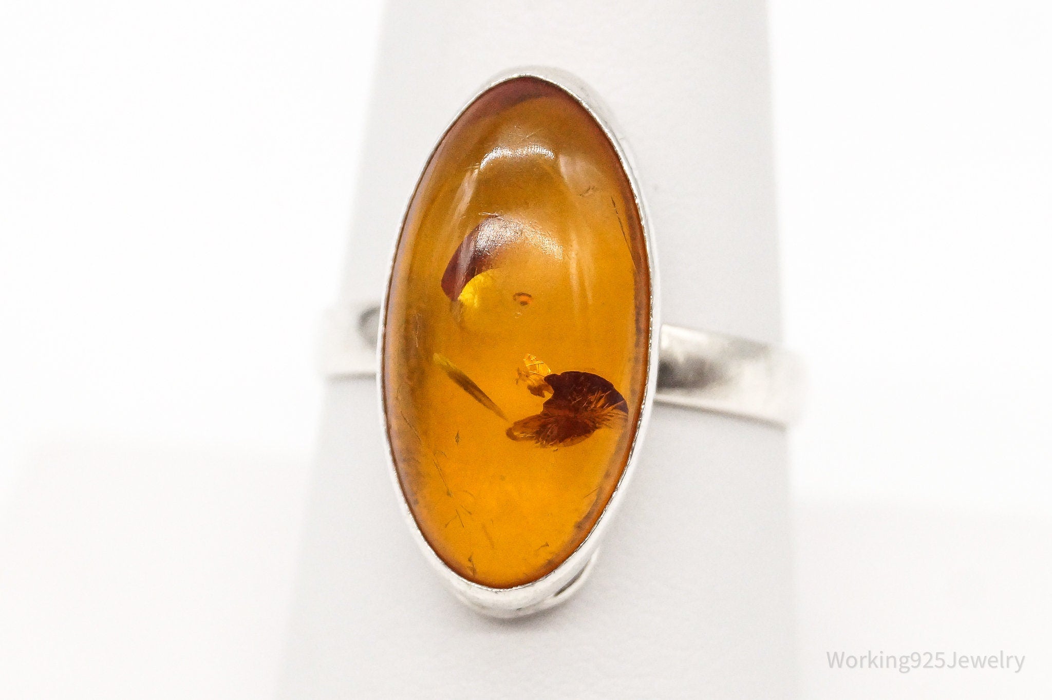 Vintage Amber Modernist Sterling Silver Ring - Size 8.25