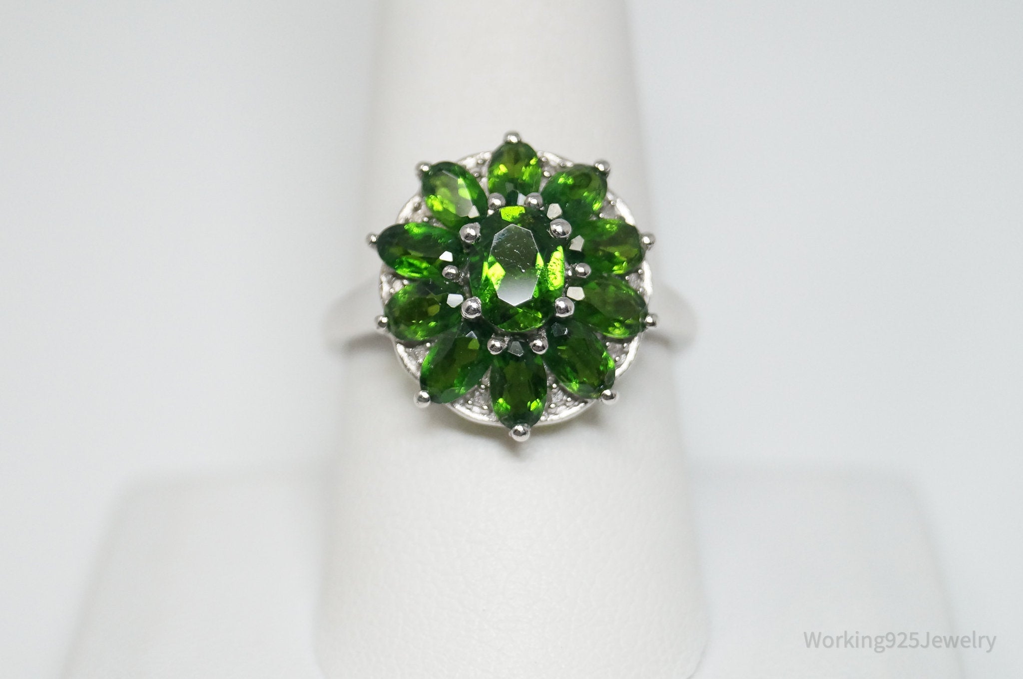 Vintage Art Deco Peridot Sterling Silver Statement Ring - Size 8.75