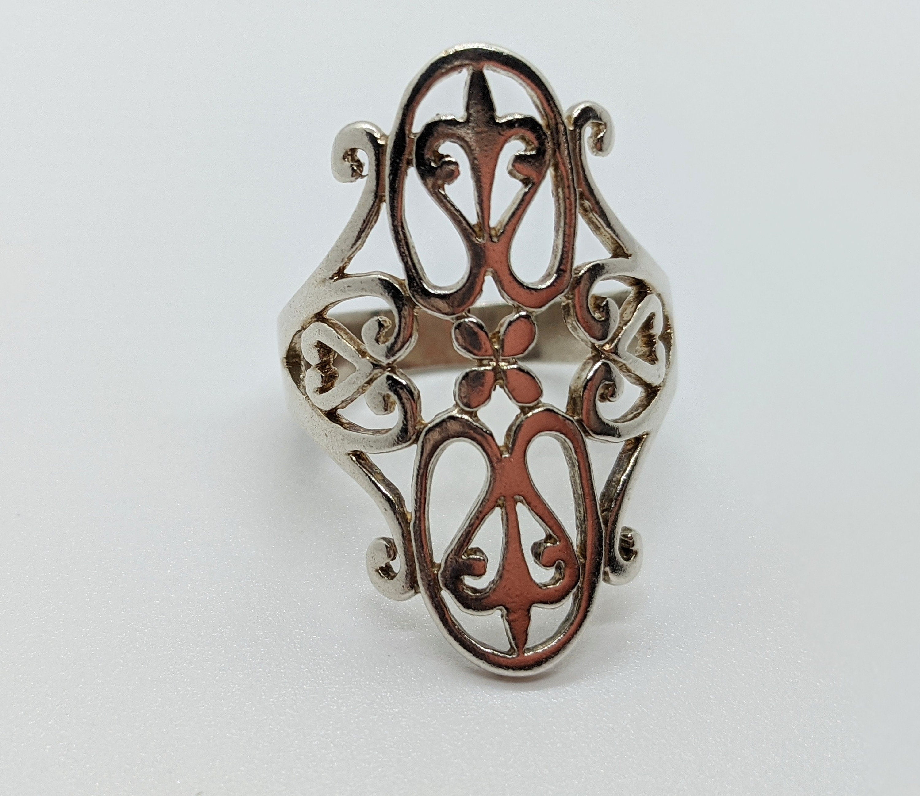 Vintage Designer Boma Cut Out Fleur de Lis Sterling Silver Ring Size 8