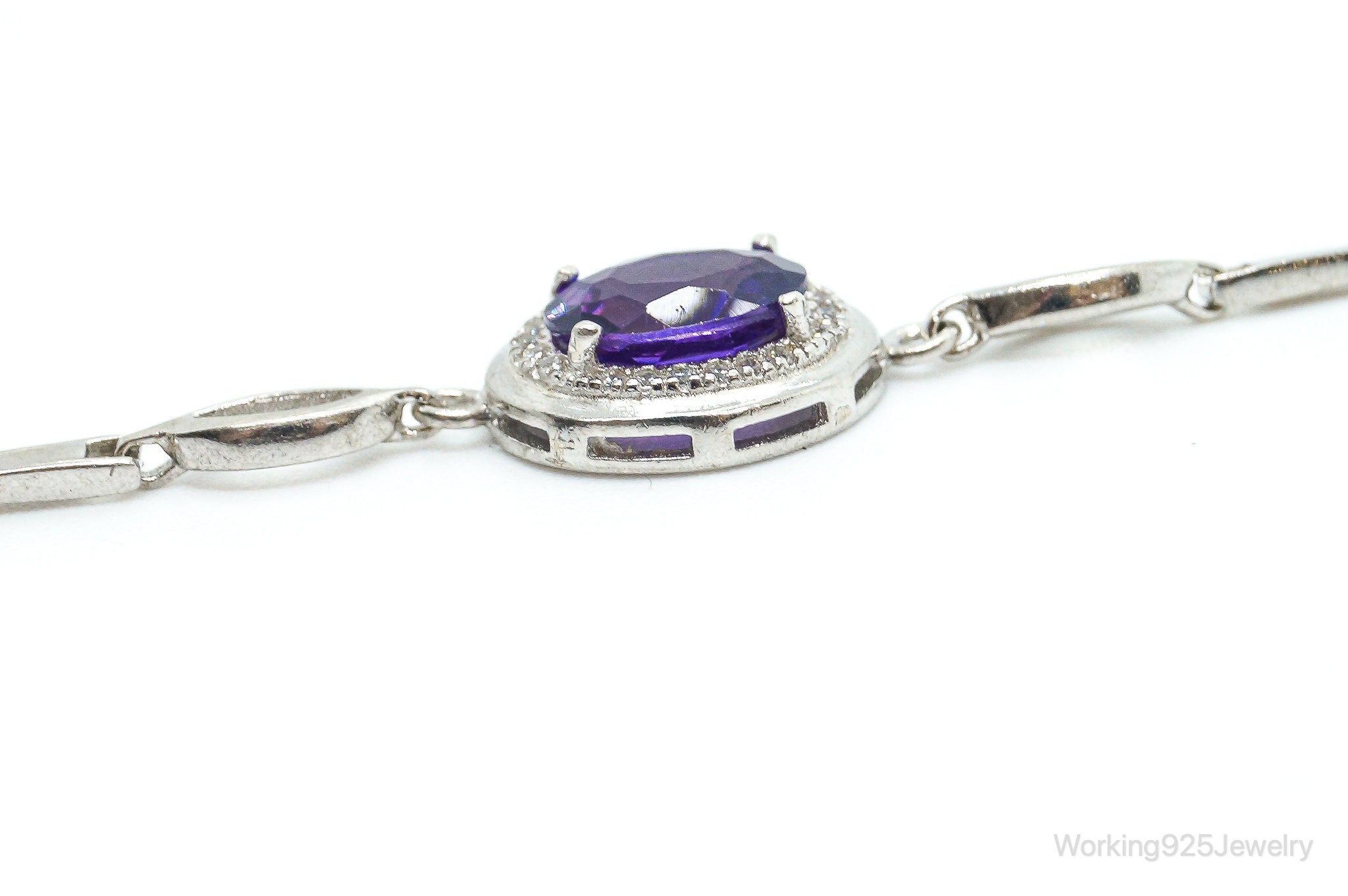 Vintage Amethyst Cubic Zirconia Sterling Silver Bracelet