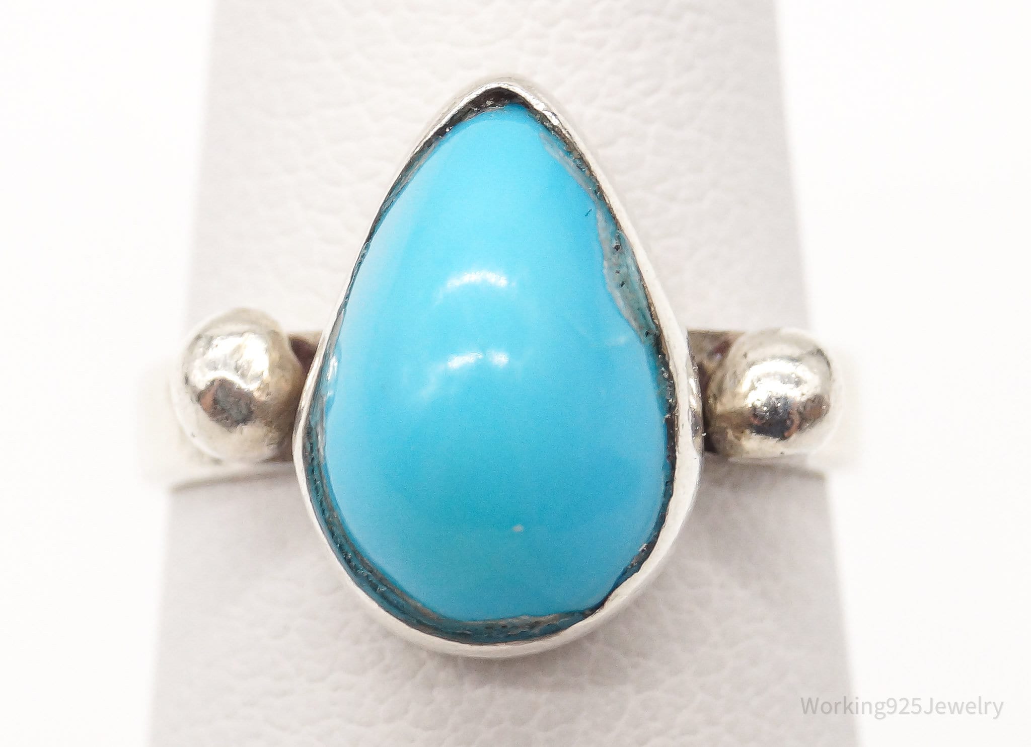 Vintage Egyptian Blue Turquoise Sterling Silver Ring - Size 3.75