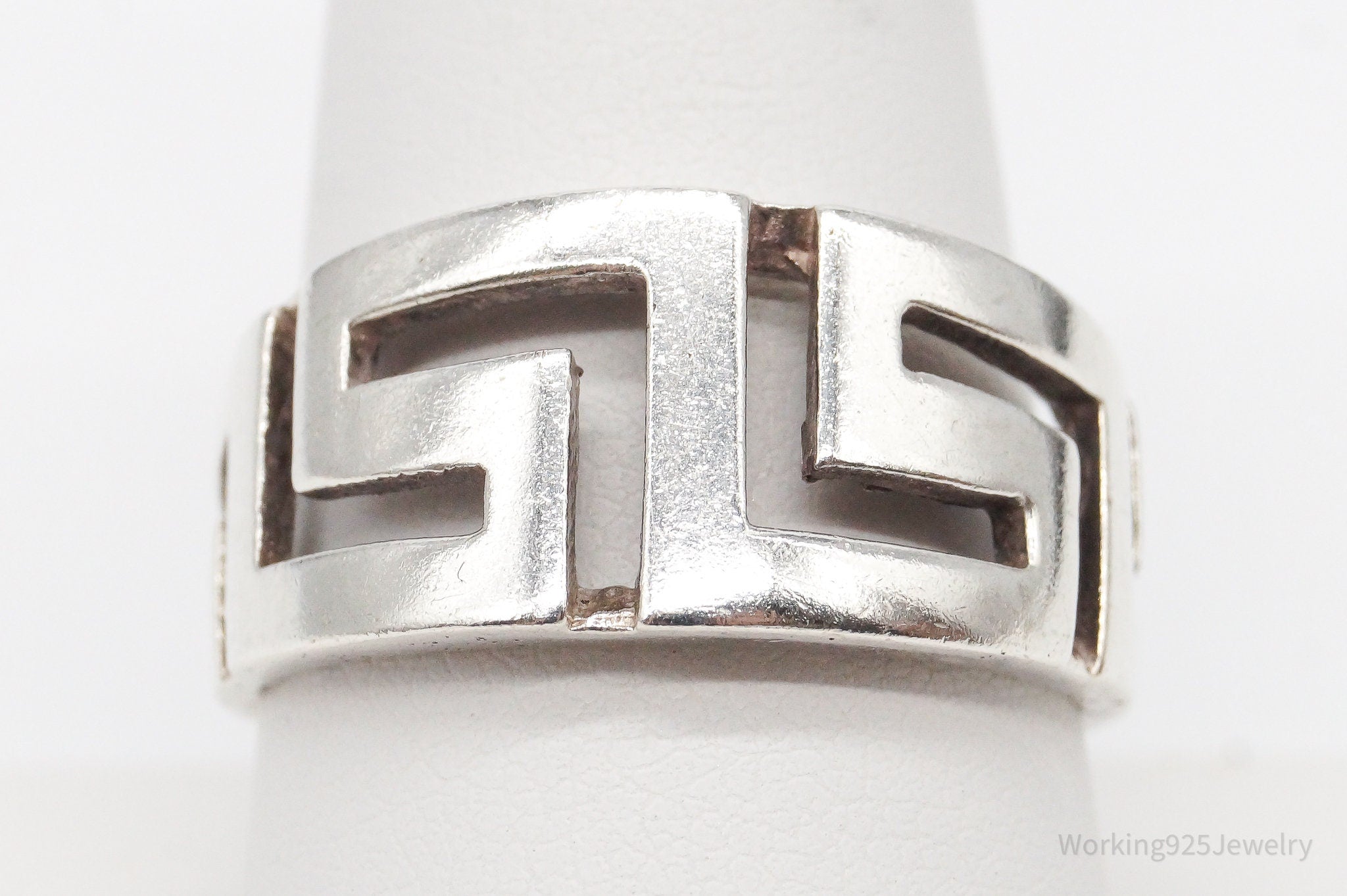 Vintage Greek Key Cut-Out Design Sterling Silver Band Ring - Size 9.75