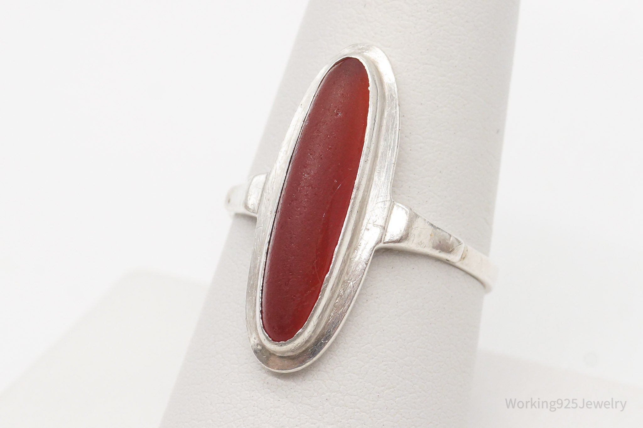 Antique Carnelian 835 Silver Ring - Size 8.25