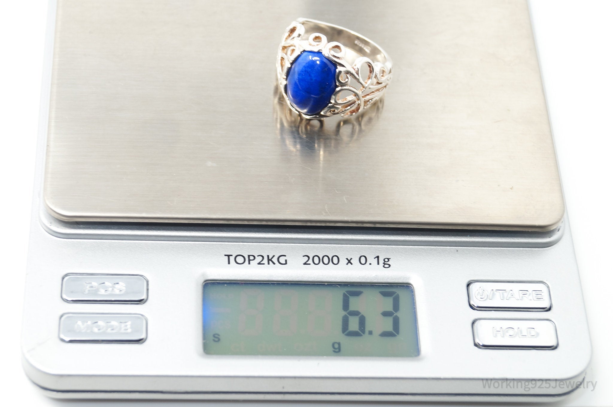 Vintage Designer Lapis Lazuli Sterling Silver Ring - Sz 8.25