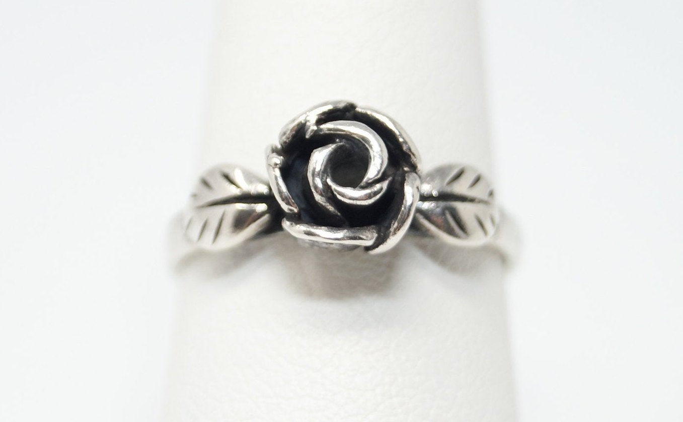 Reserved* Vintage 3D Rose Flower Sterling Silver Ring - Size 7