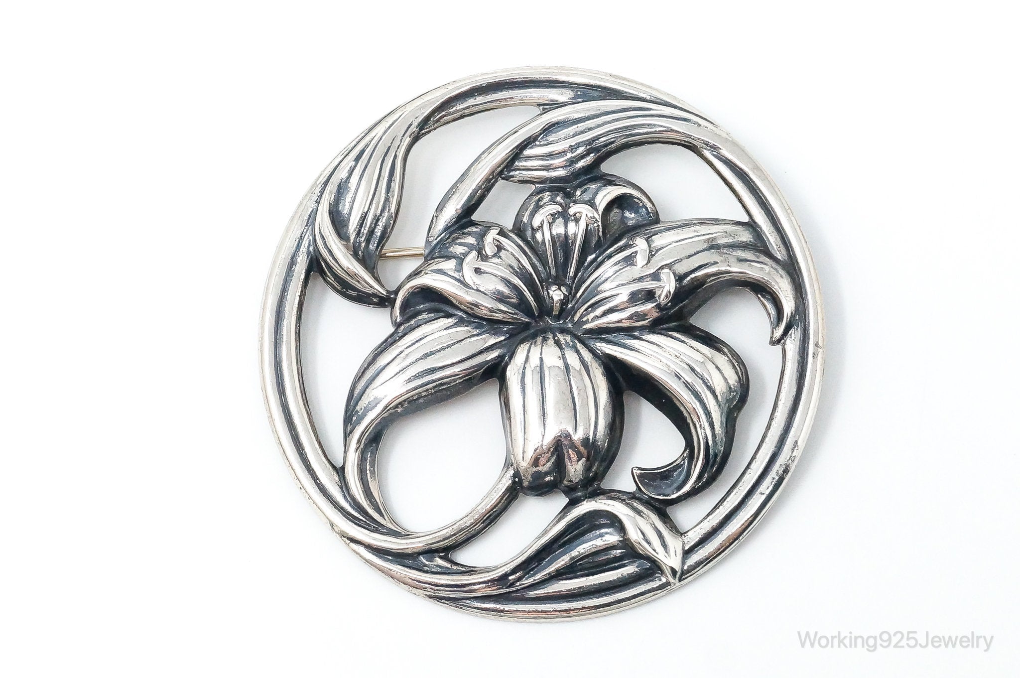 Vintage Designer Danecraft Large Sterling Silver Flower Pin Brooch