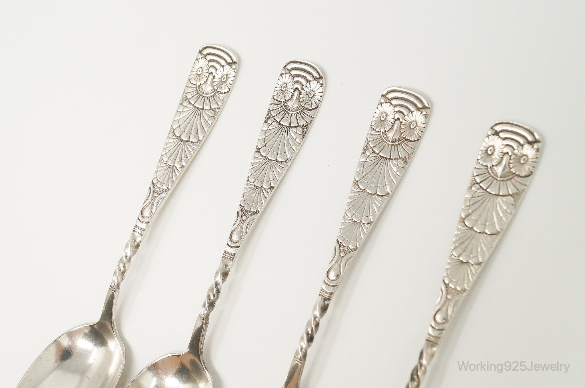 Rare Antique M.B. Co Owl Sterling Silver Spoon Set