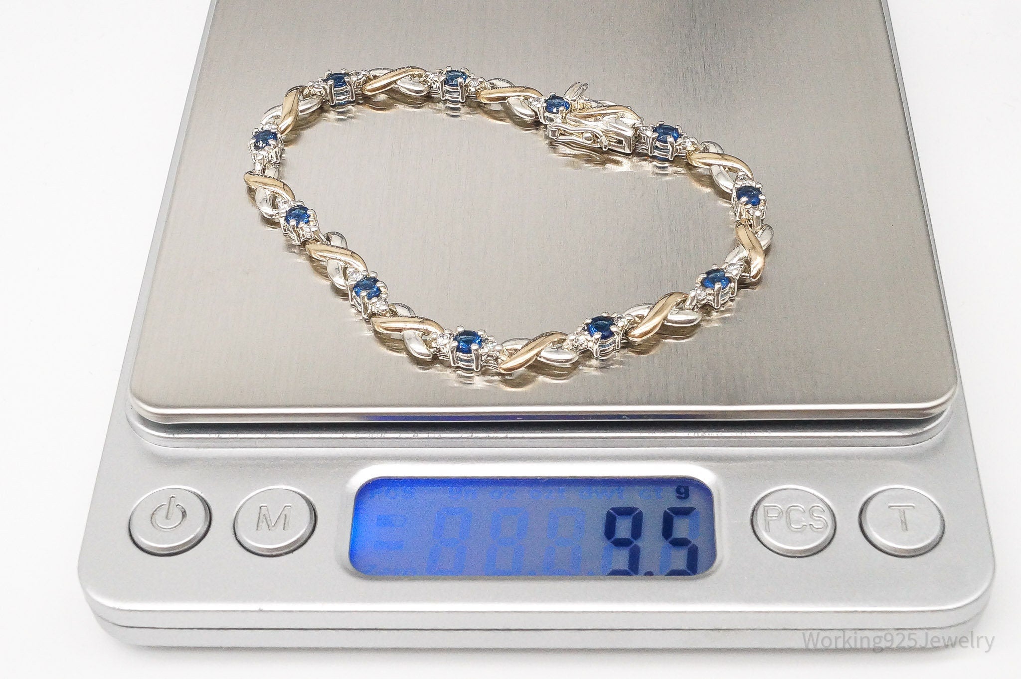 Ross Simons Lab Sapphire Cubic Zirconia Gold Over Sterling Silver Bracelet