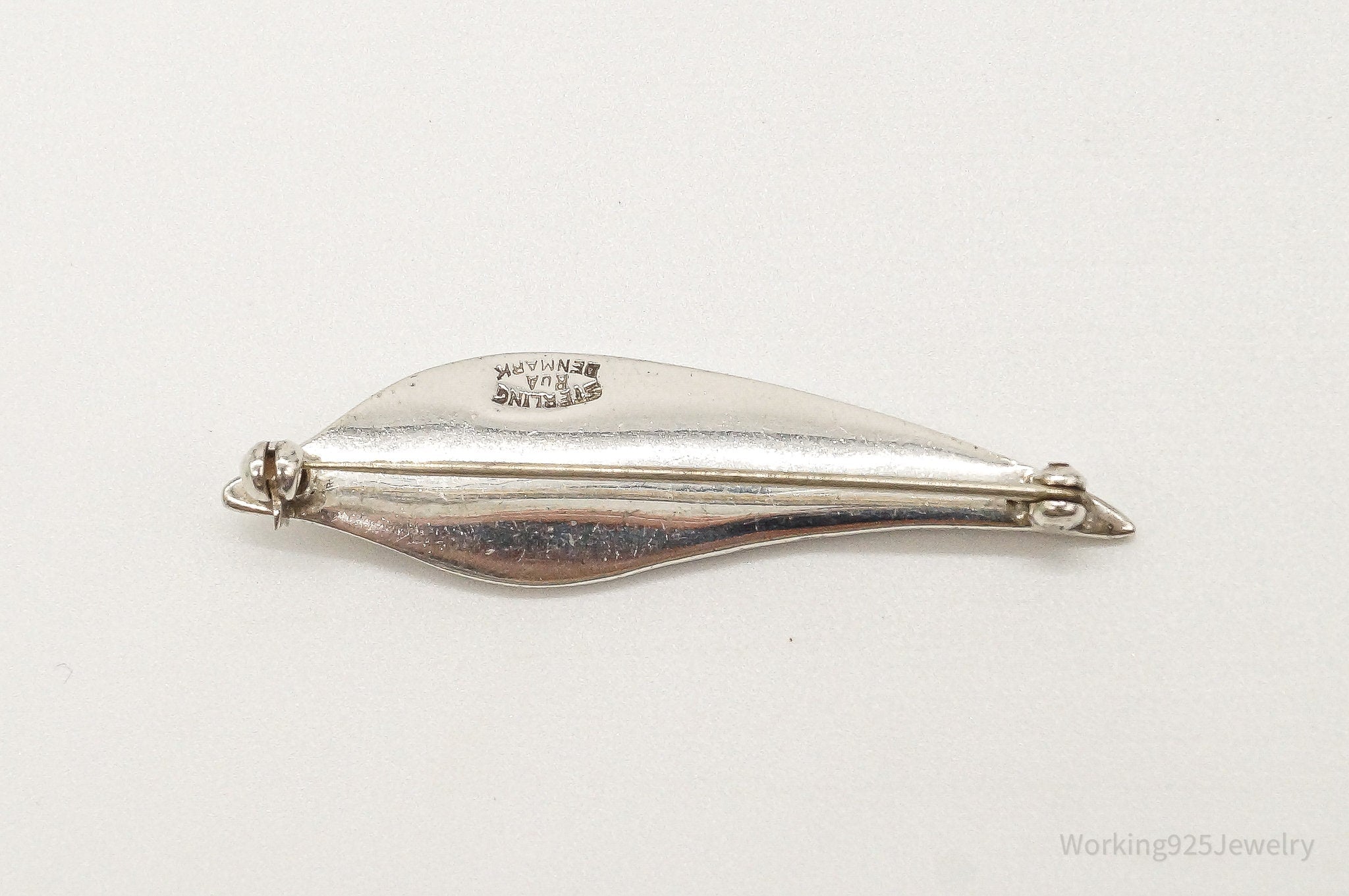 Vintage Denmark Modernist Rudolf Andresen Leaf Sterling Silver Brooch Pin