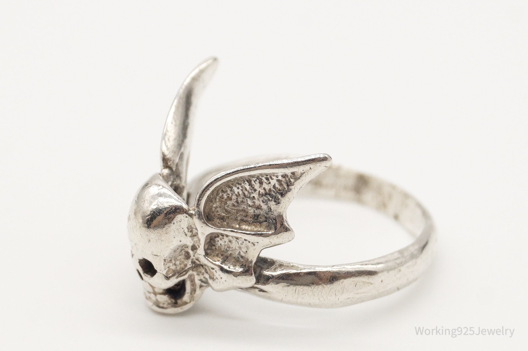 Vintage Flying Skull Sterling Silver Ring - Size 9