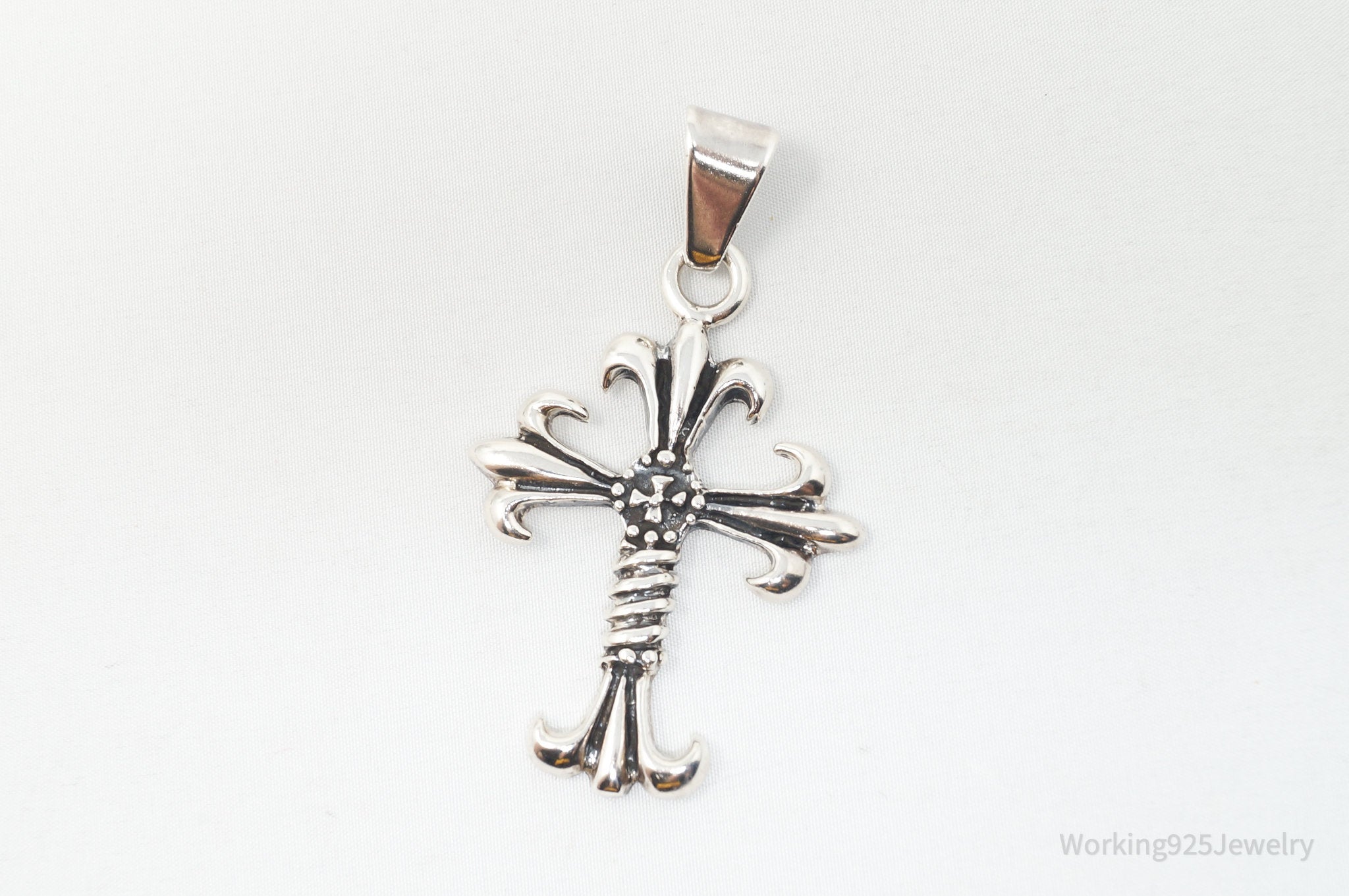 Vintage Large Cross Sterling Silver Necklace Pendant