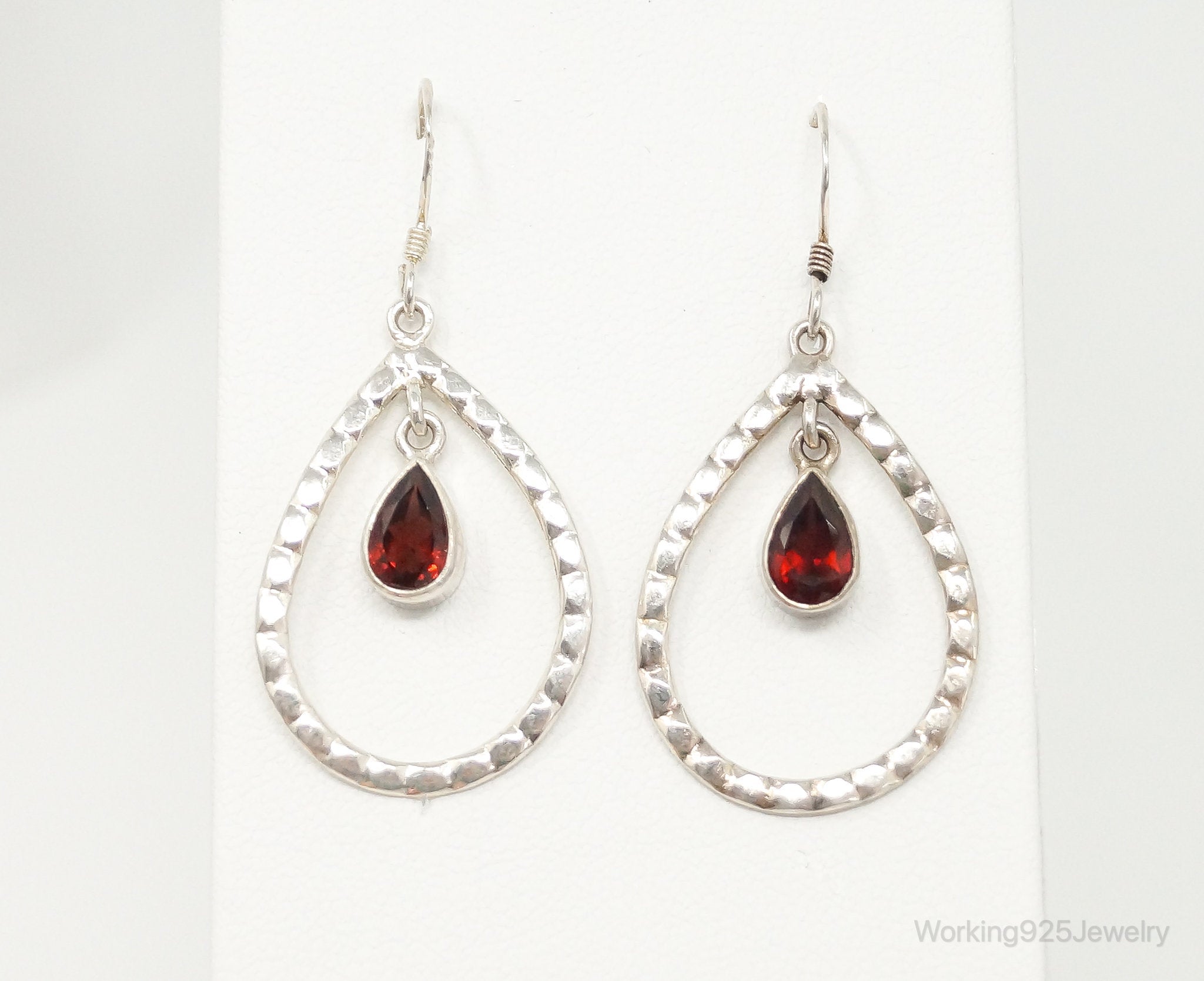 Garnet Bali Inspired Tear Drop Sterling Silver Earrings