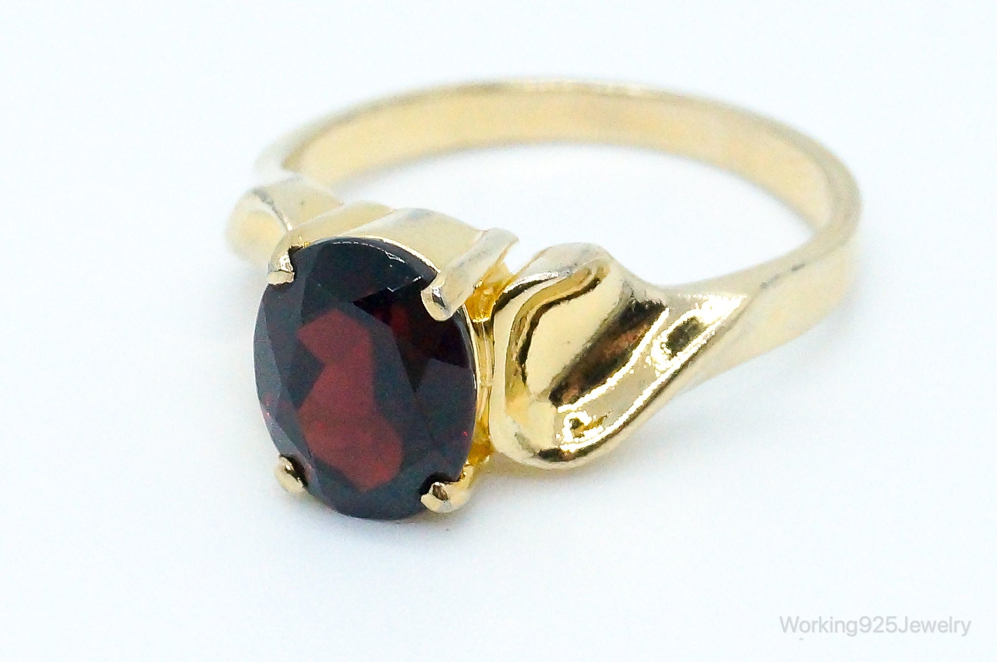 Vintage Garnet Gold Vermeil Sterling Silver Ring - Size 7