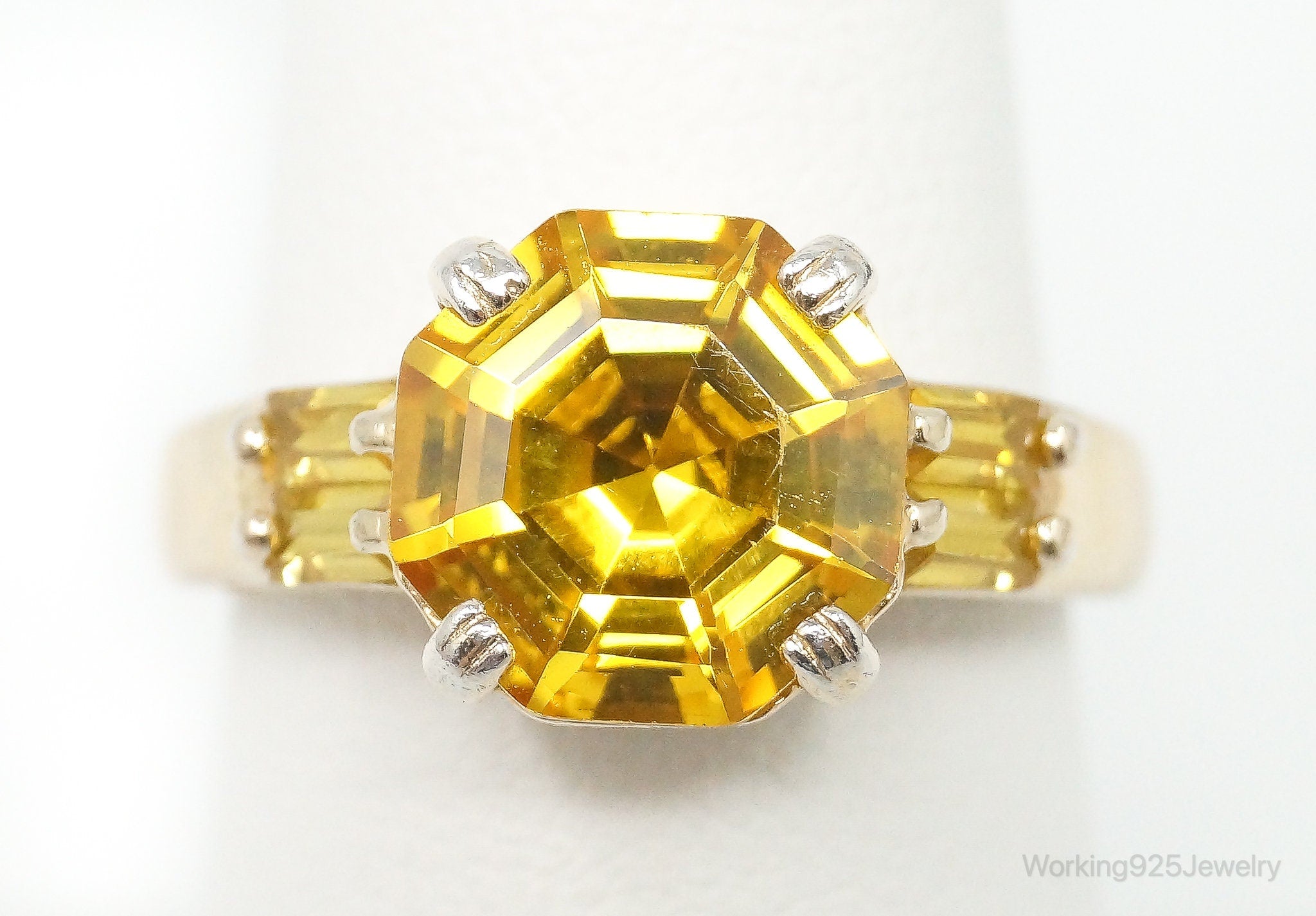 Ross Simons Citrine Cubic Zirconia Gold Vermeil Sterling Silver Ring Size 8