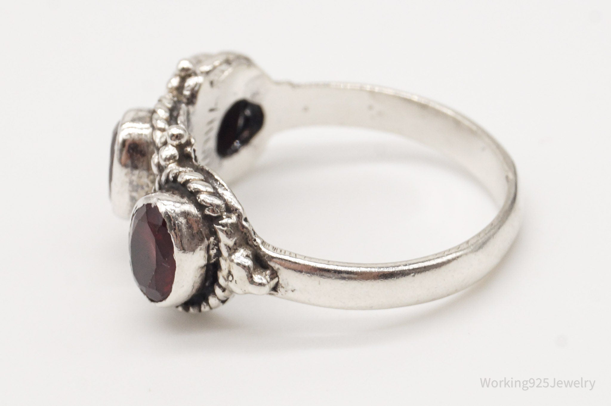 Vintage Garnet Sterling Silver Ring - Size 8