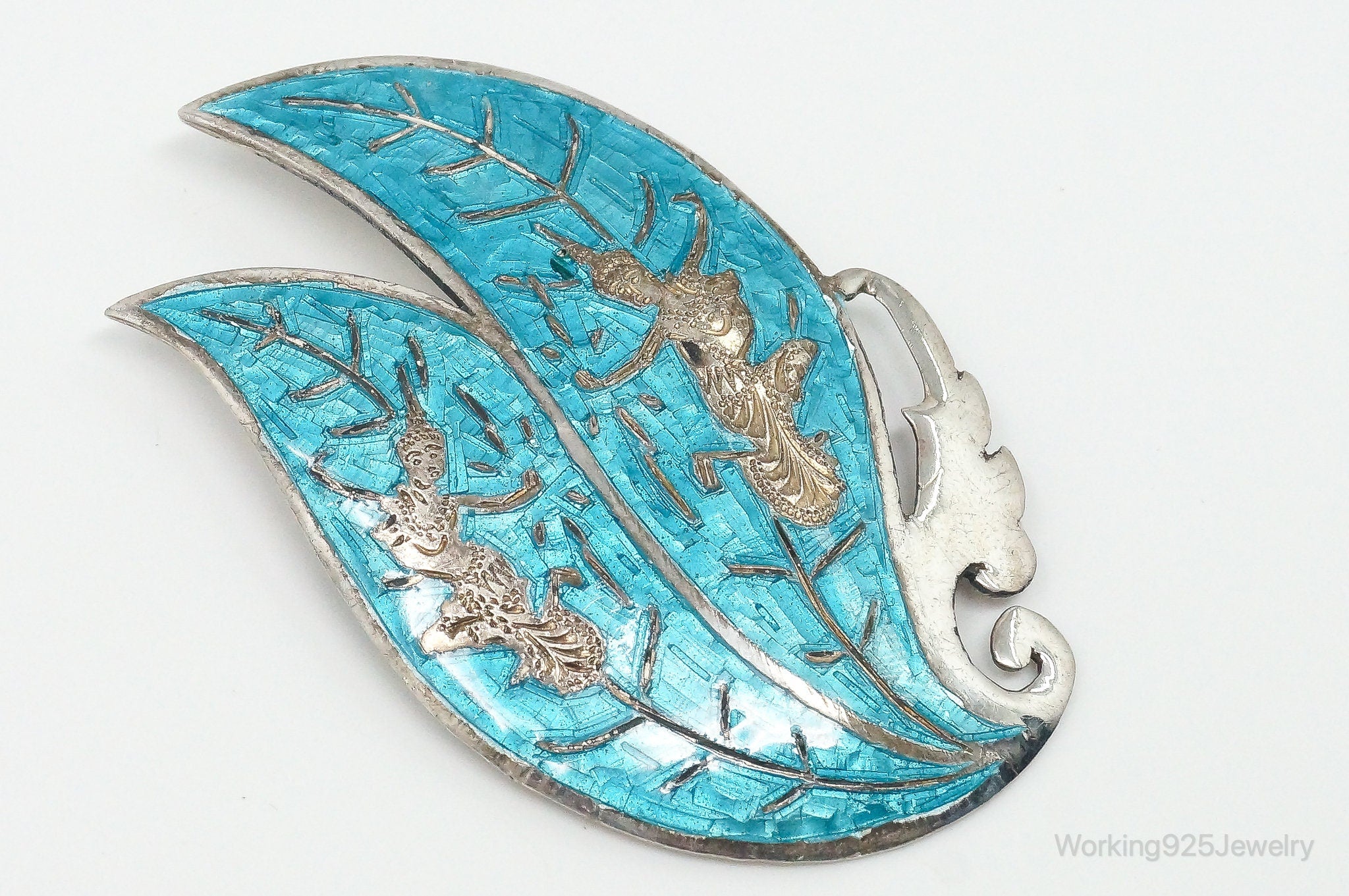 Vintage Designer SIAM Dancer Blue Enamel Sterling Silver Brooch Pin