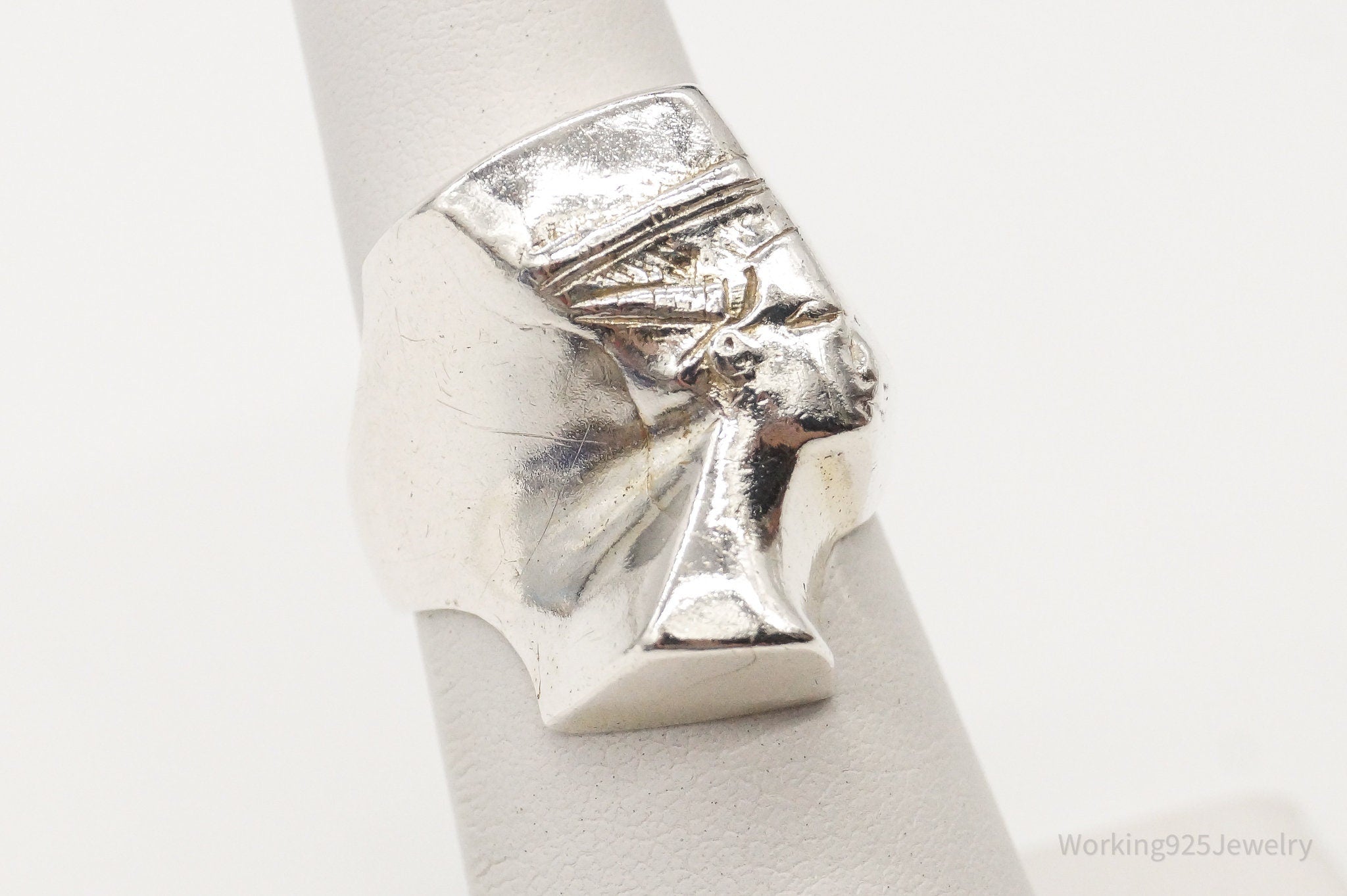 Vintage Egyptian Queen Nefertiti Silver Ring - Size 5.25