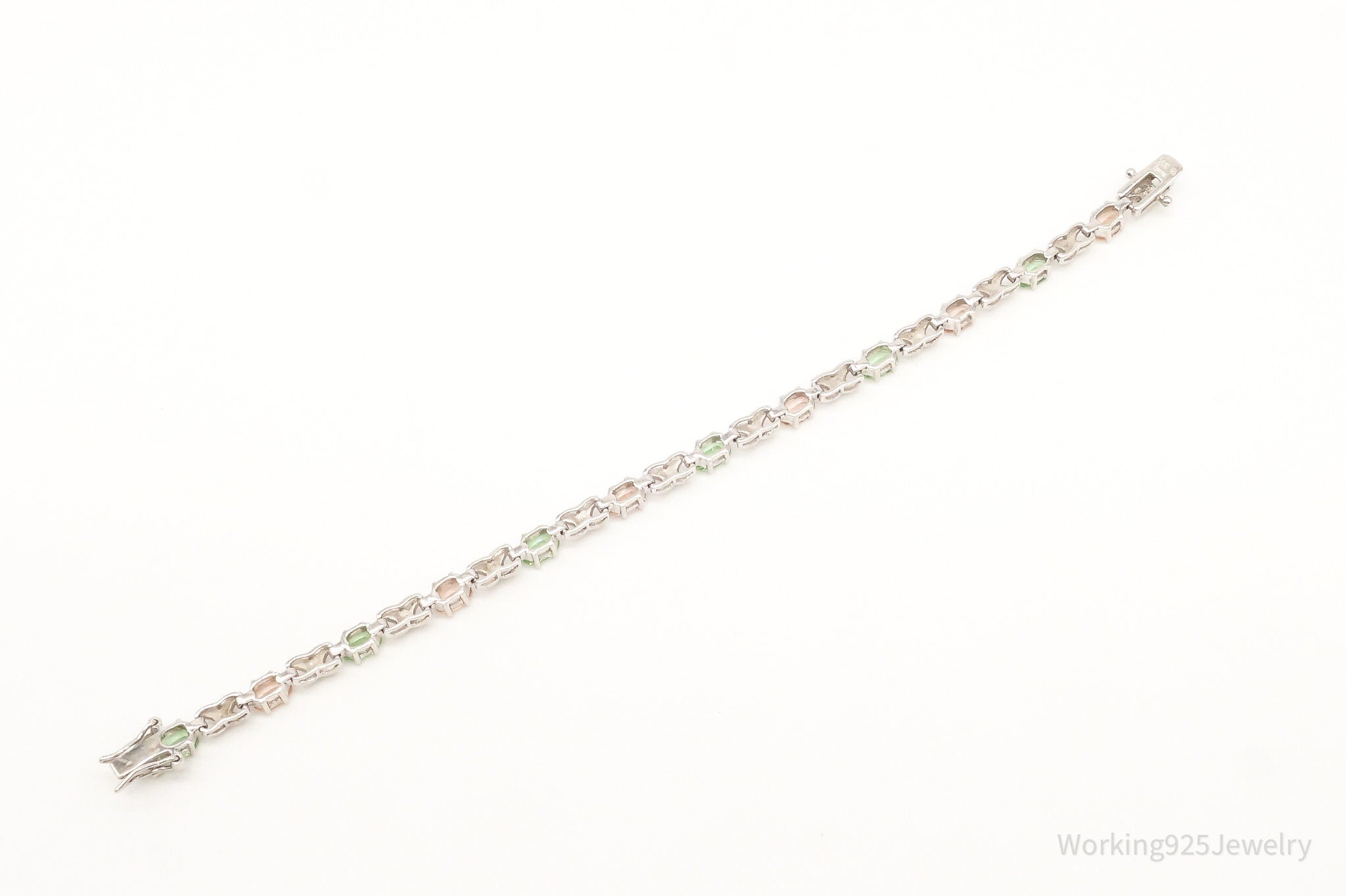 Designer Ross Simons 2 Diamond Peach & Green Stone Sterling Silver Bracelet