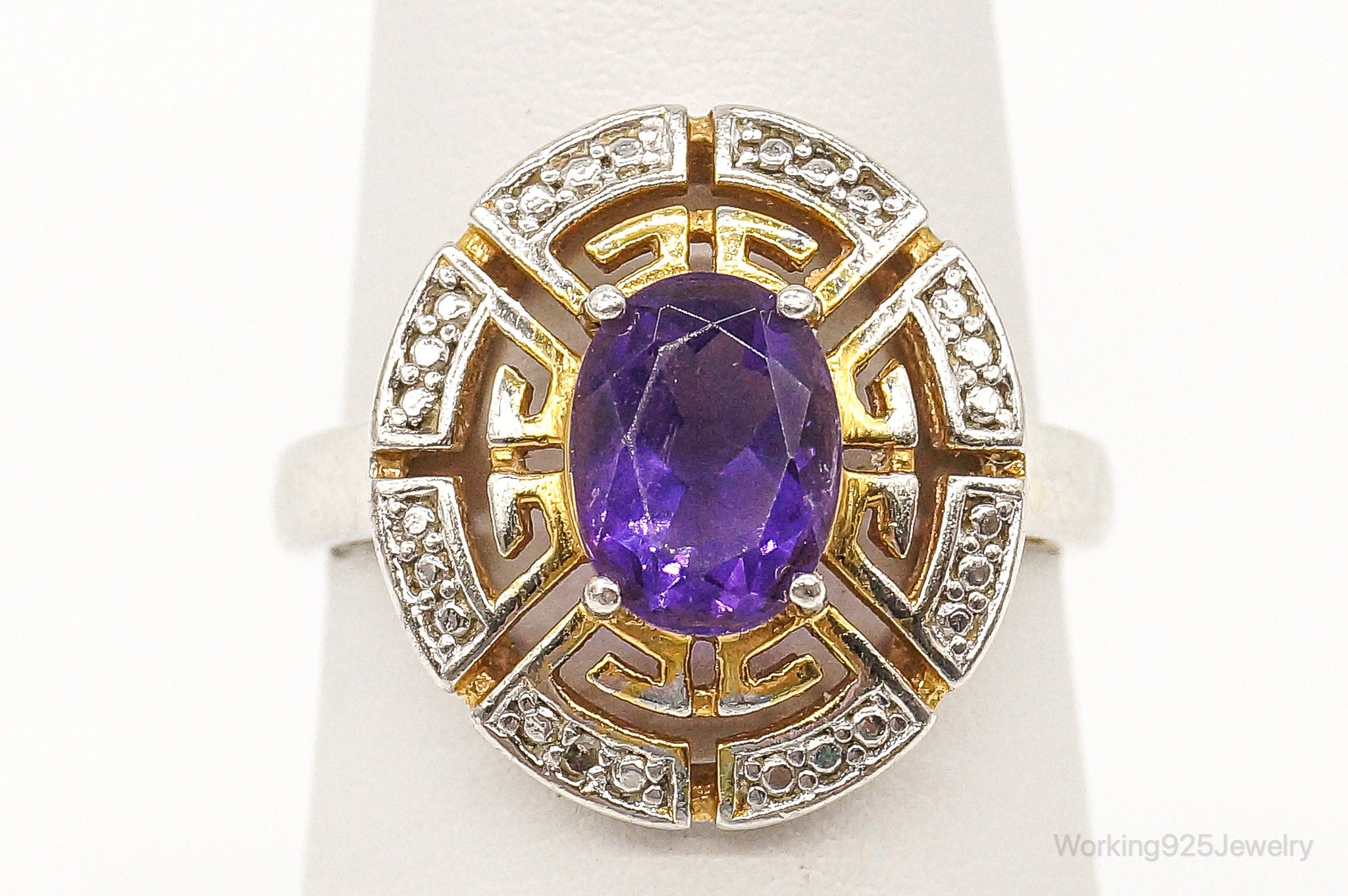 Designer PAJ Amethyst Gold Wash Sterling Silver Ring - Size 6