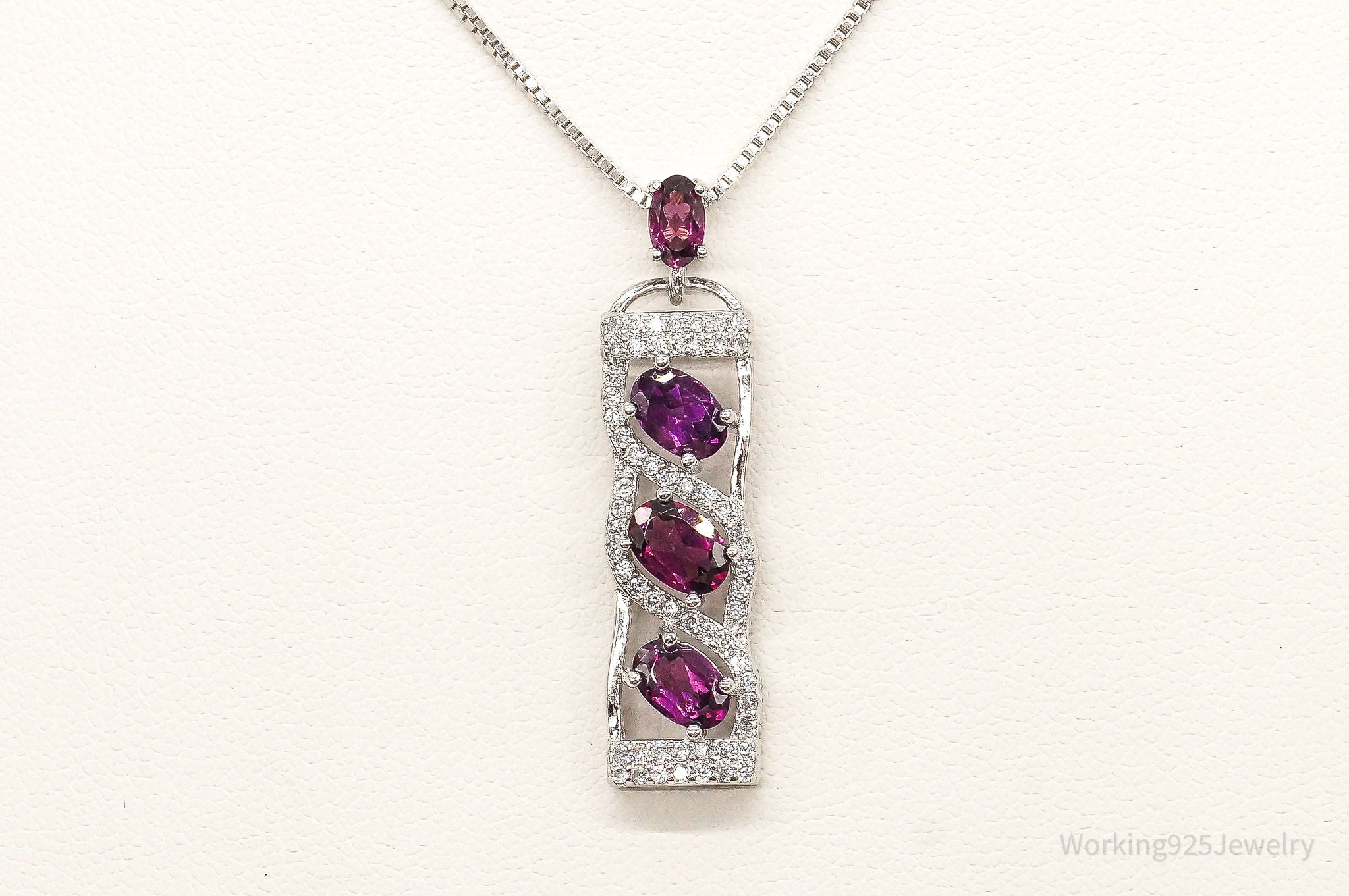 Rhodolite Garnet Cubic Zirconia Sterling Silver Necklace