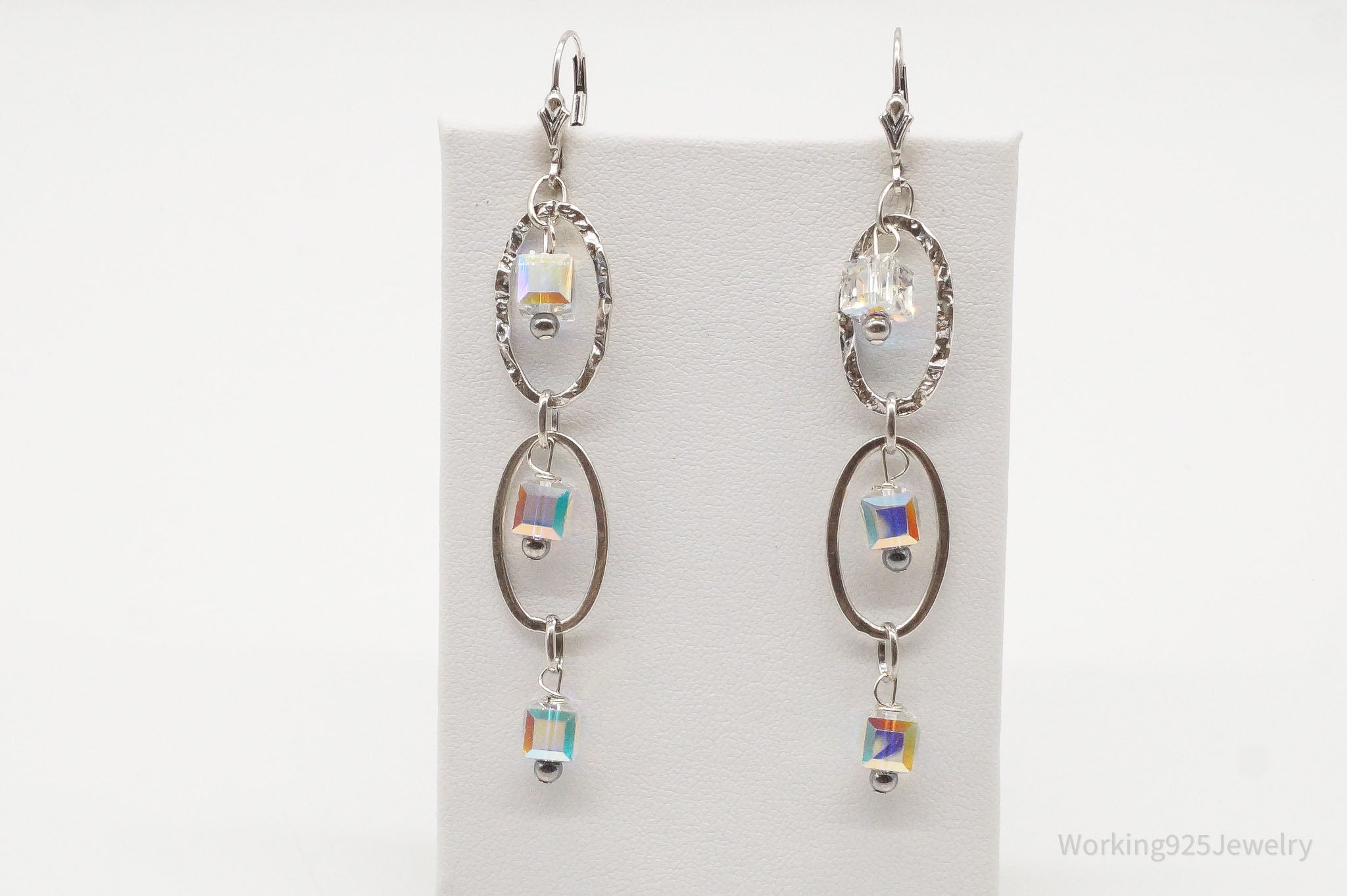 Long Vintage Crystal Sterling Silver Earrings