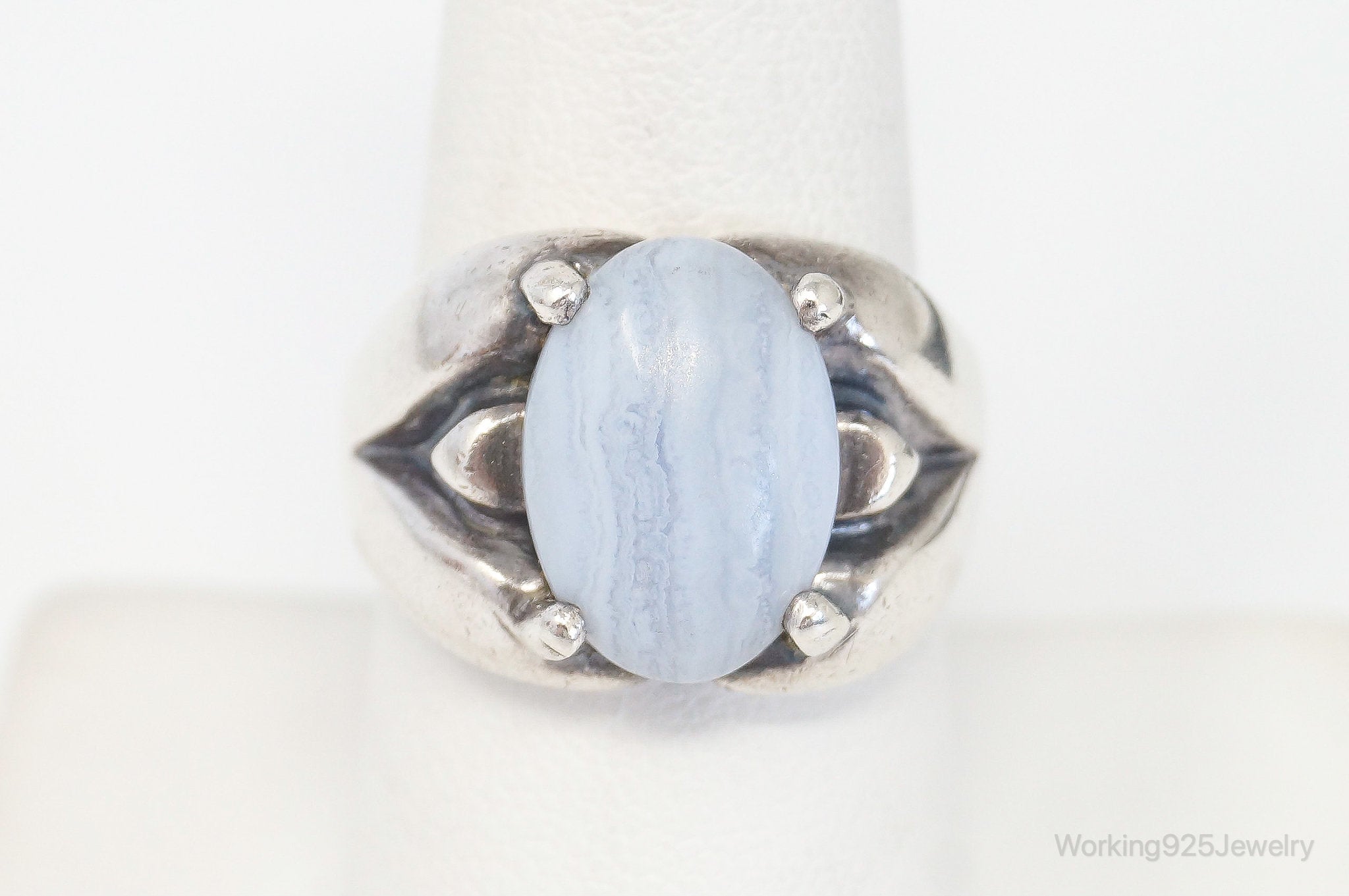 Designer Kabana Blue Lace Agate Western Sterling Silver Ring - Size 8.25