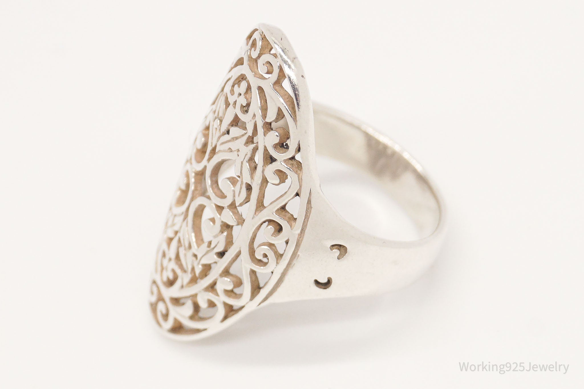 Vintage Bali Style Scroll Swirls Filigree Sterling Silver Ring - Size 7.5