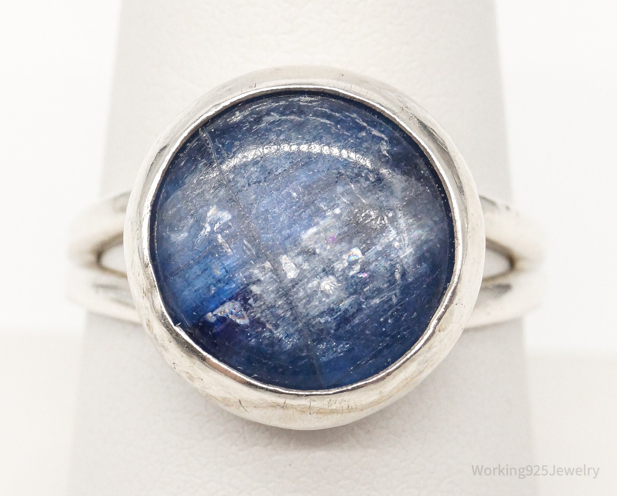 Vintage Blue Kyanite Modernist Sterling Silver Ring - Size 8.25