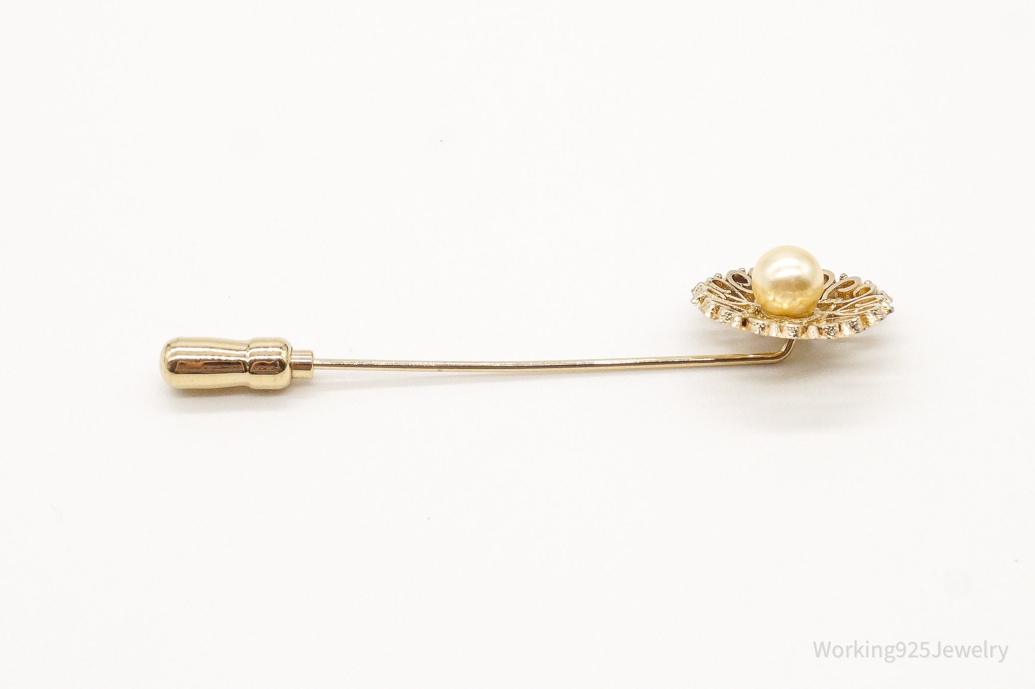 Antique Pearl Gold Vermeil Sterling Silver Stick Pin Brooch