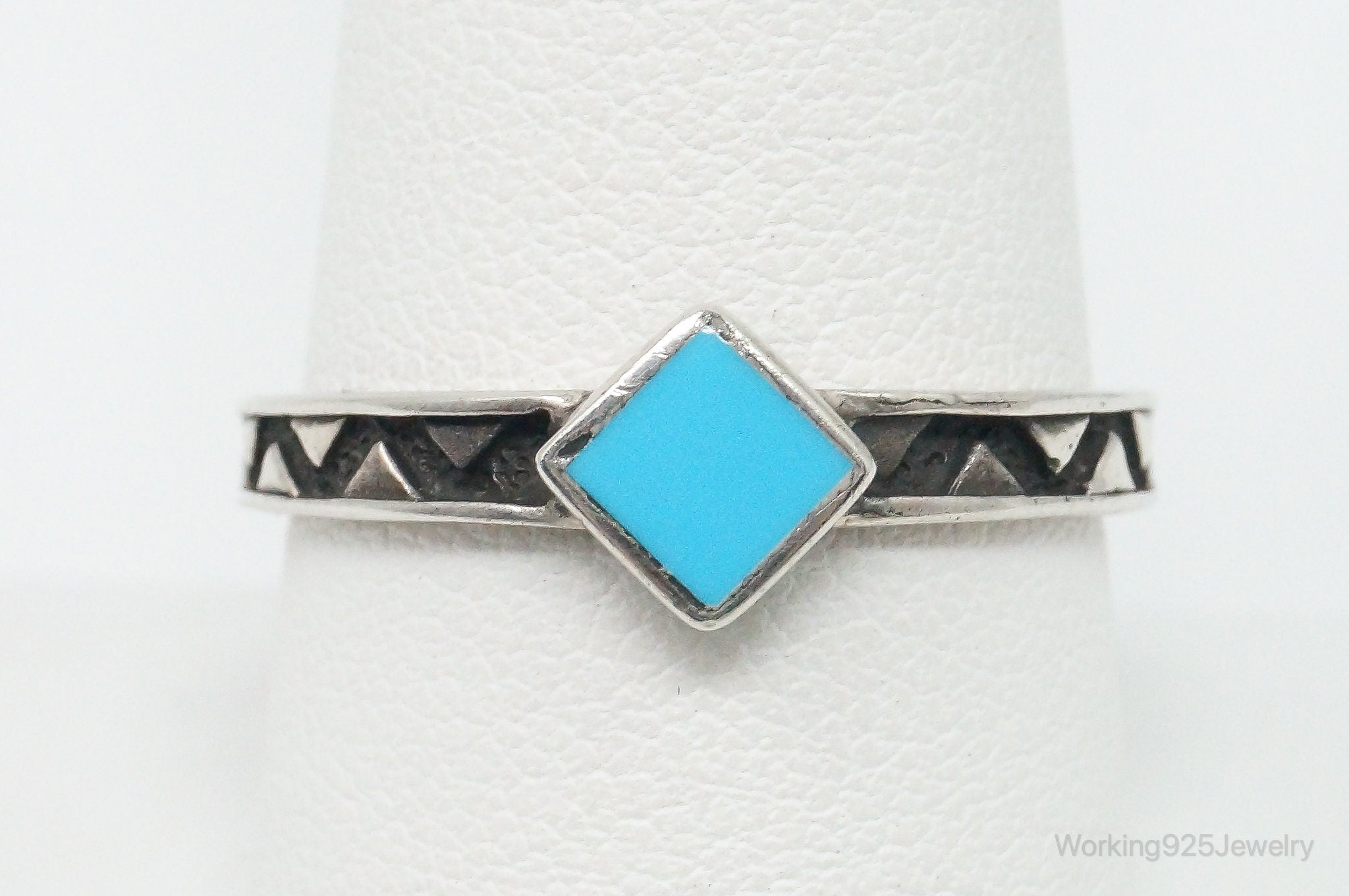 Designer Carolyn Pollack Turquoise Sterling Silver Stacker Ring - Size 9