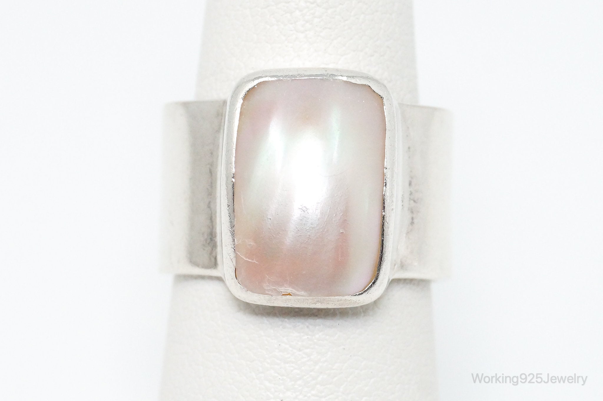 Vintage Designer Mother Of Pearl Sterling Silver Ring - SZ 7.25