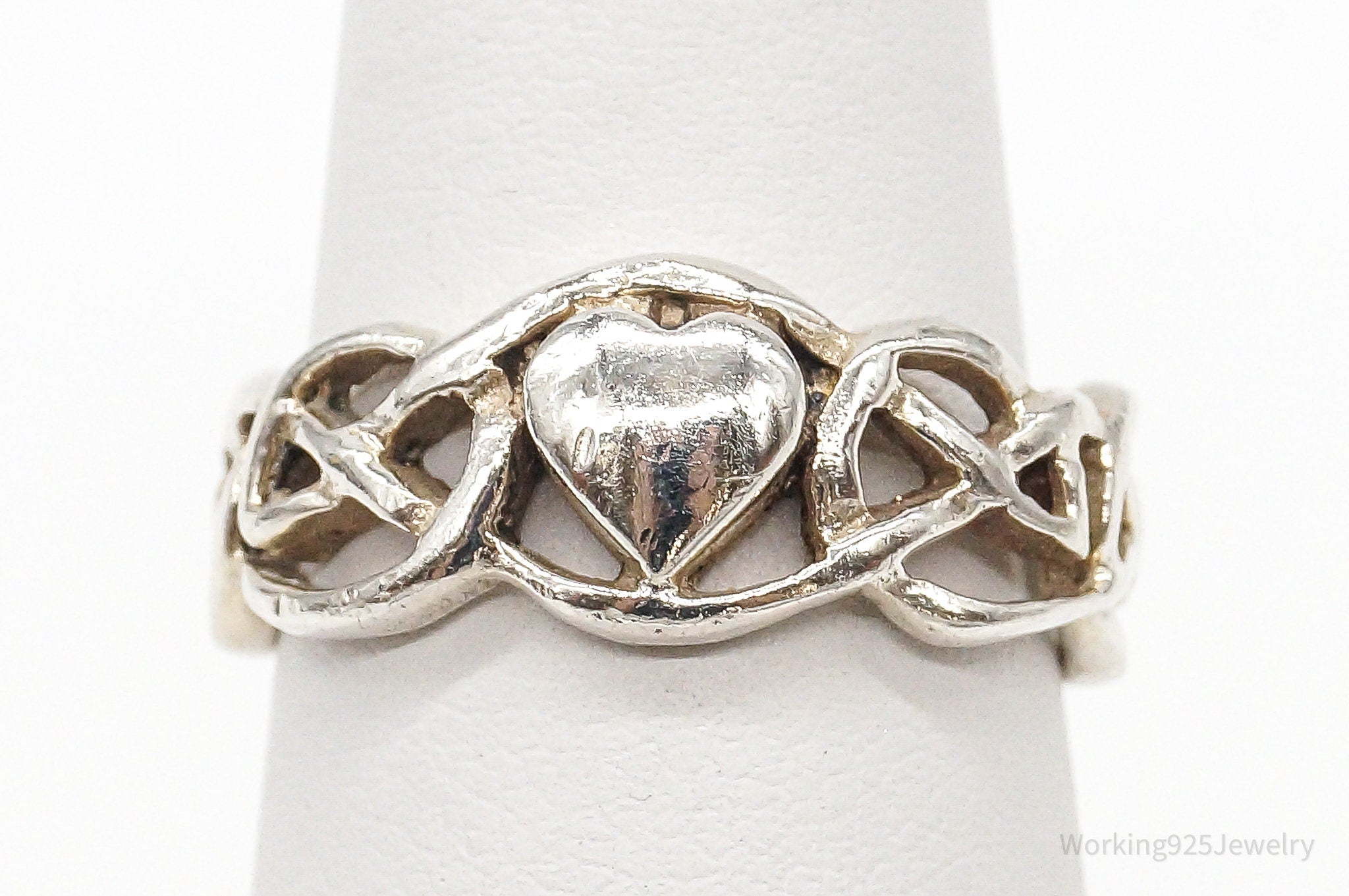 Vintage Heart Celtic Knot Design Sterling Silver Band Ring - Size 5.5