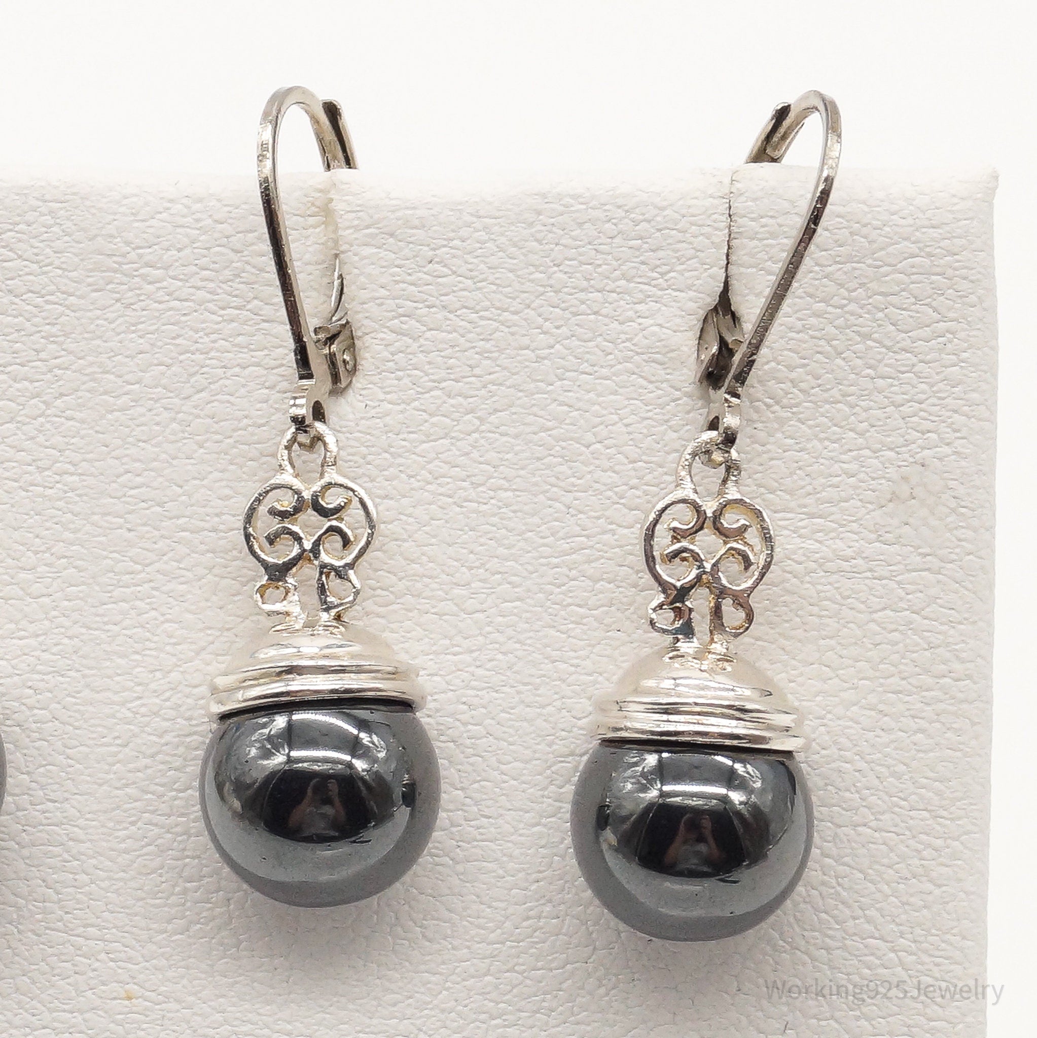 Vintage Hematite Sterling Silver Earrings