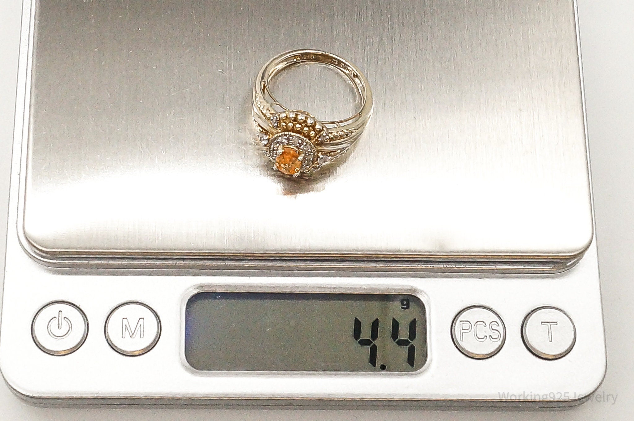 Designer Orange Topaz Cubic Zirconia Gold Vermeil Sterling Silver Ring - Size 7